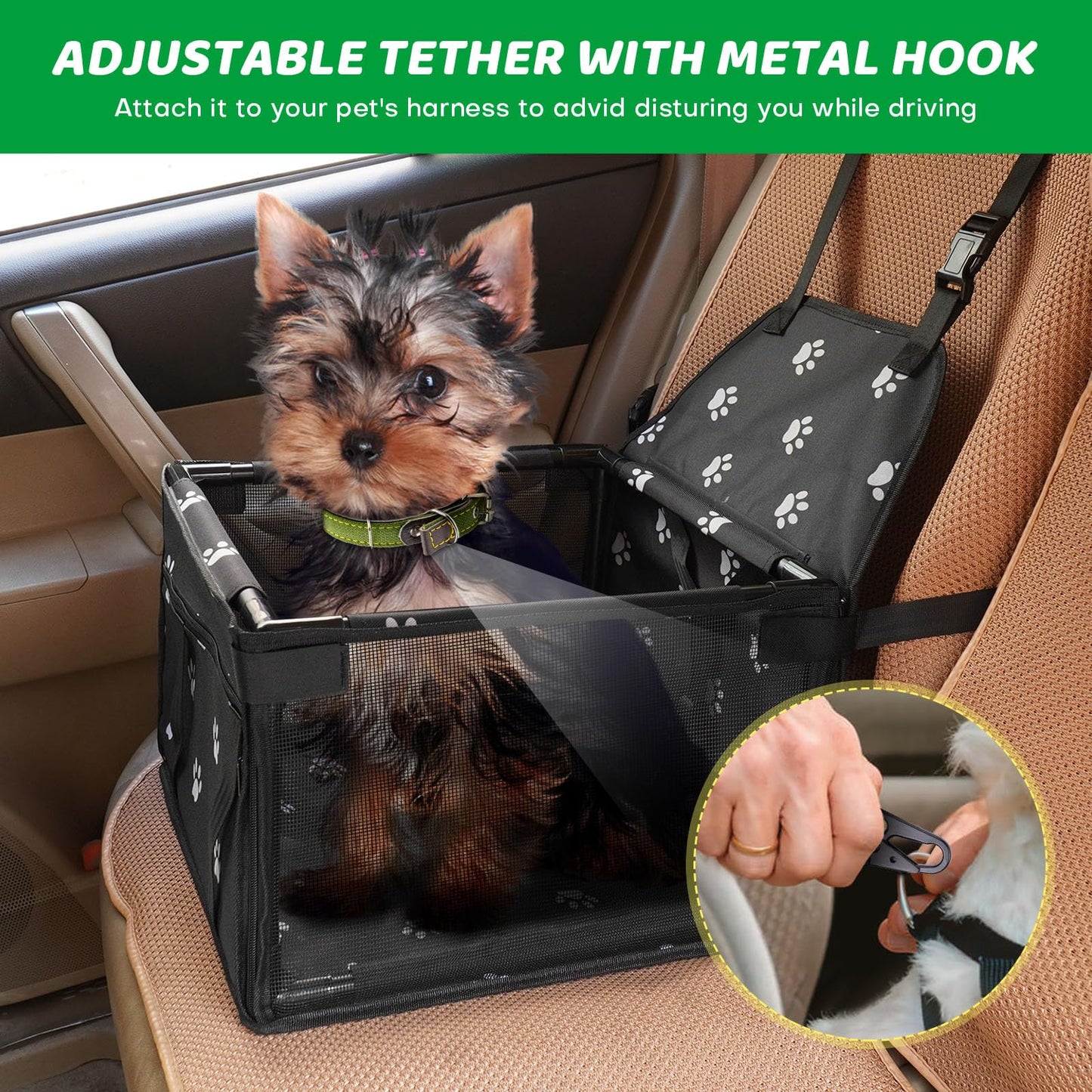 GENORTH Small Dog Car Seat Upgrade Deluxe Washable Portable Pet Car Booster Seat Travel Carrier Cage with Clip-On Safety Leash,Perfect for Small Pets