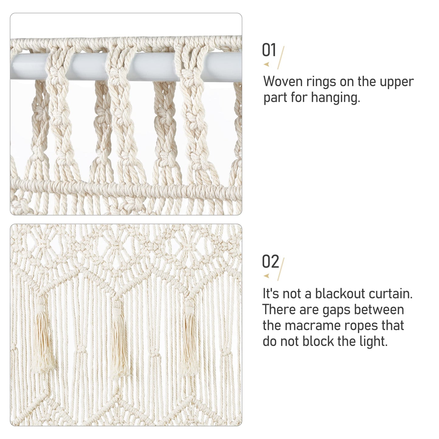 Mkono Macrame Curtain Large Boho Woven Wall Hanging Window Curtains Handmade Bohemian Decor for Window Doorway Closet Wedding Backdrop Arch Bedroom Living Room Apartment, 51''W x 70''L