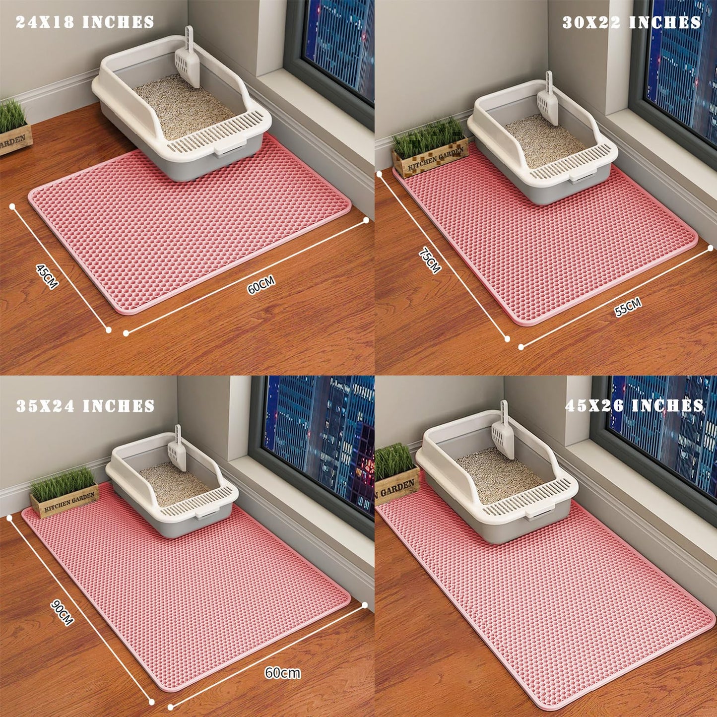 HCY&WLD Cat Litter Mat, Honeycomb Double Layer Cat Litter Trapping Mat, Waterproof Urine Proof Non-Slip, Scatter Control, Less Waste, Easier to Clean (Pink, 30" X 22")