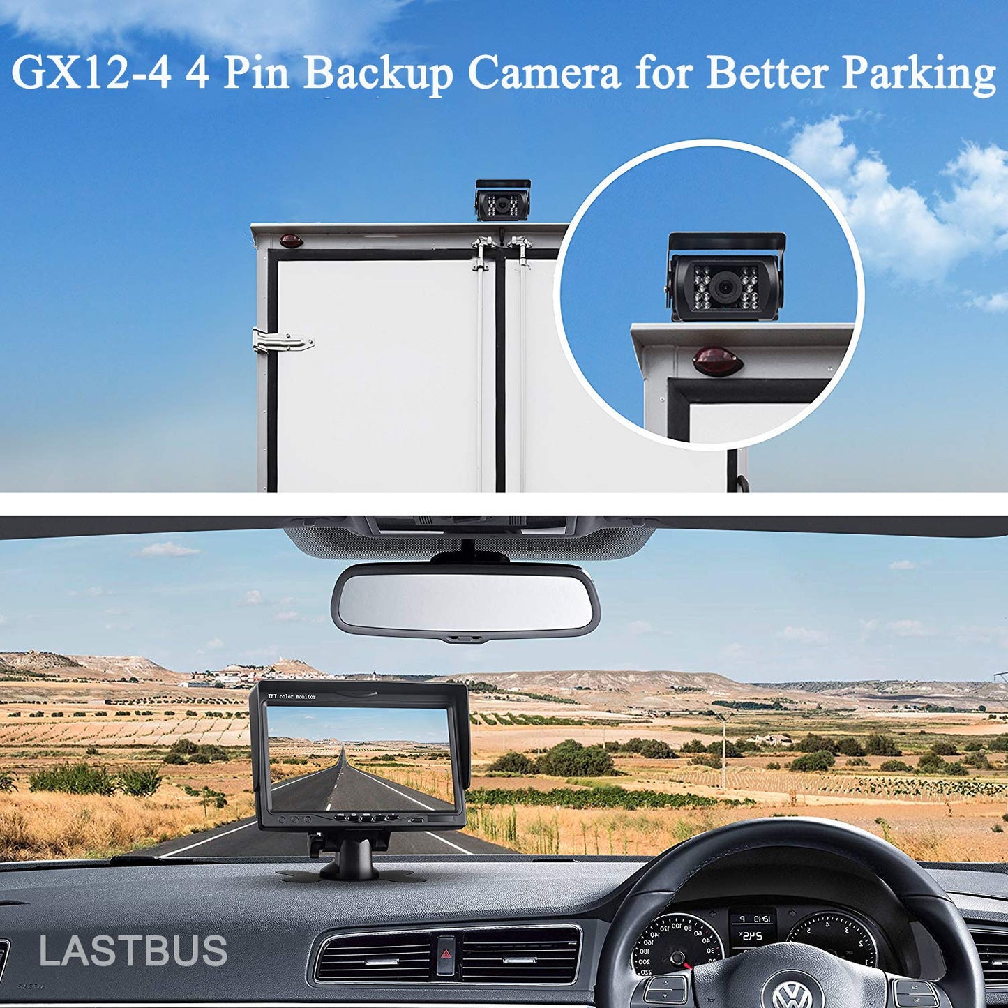 Backup Camera, Reversing Camera, Waterproof Night Vision Wide View Angle Rear View Camera with 4 Pin GX12-4 Connector for RV Camper Truck Trailer Bus Van