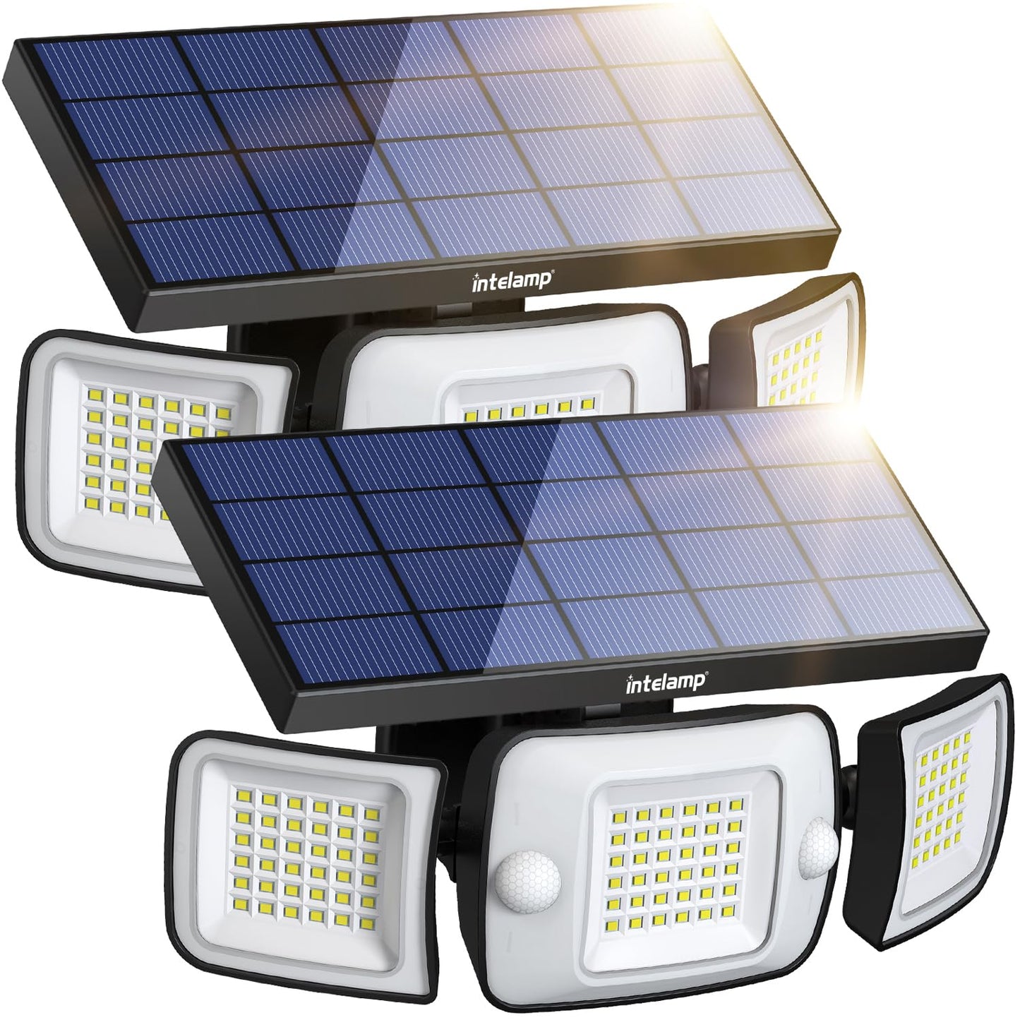intelamp Solar Outdoor Lights,6000mAh Solar Motion Sensor Outdoor Lights with Dual Sensors,1200LM Waterproof Solar Flood Lights 270°Wide Angle Solar Lights for Outside Lighting