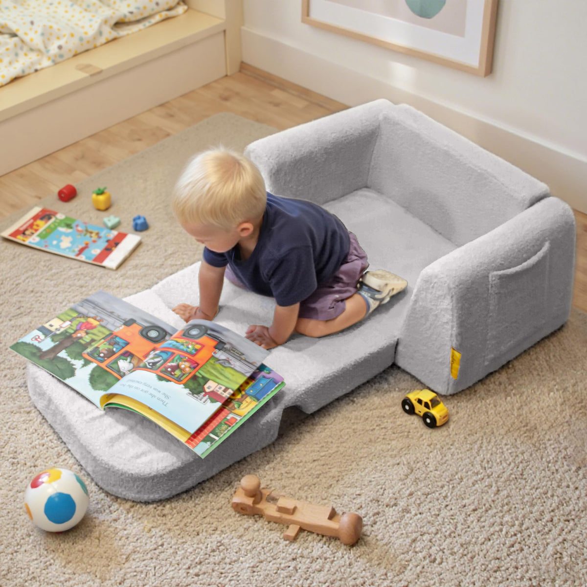 BanaSuper Wide Kids Sofa, Convertible Foam Couch for Children 3-8, Gray