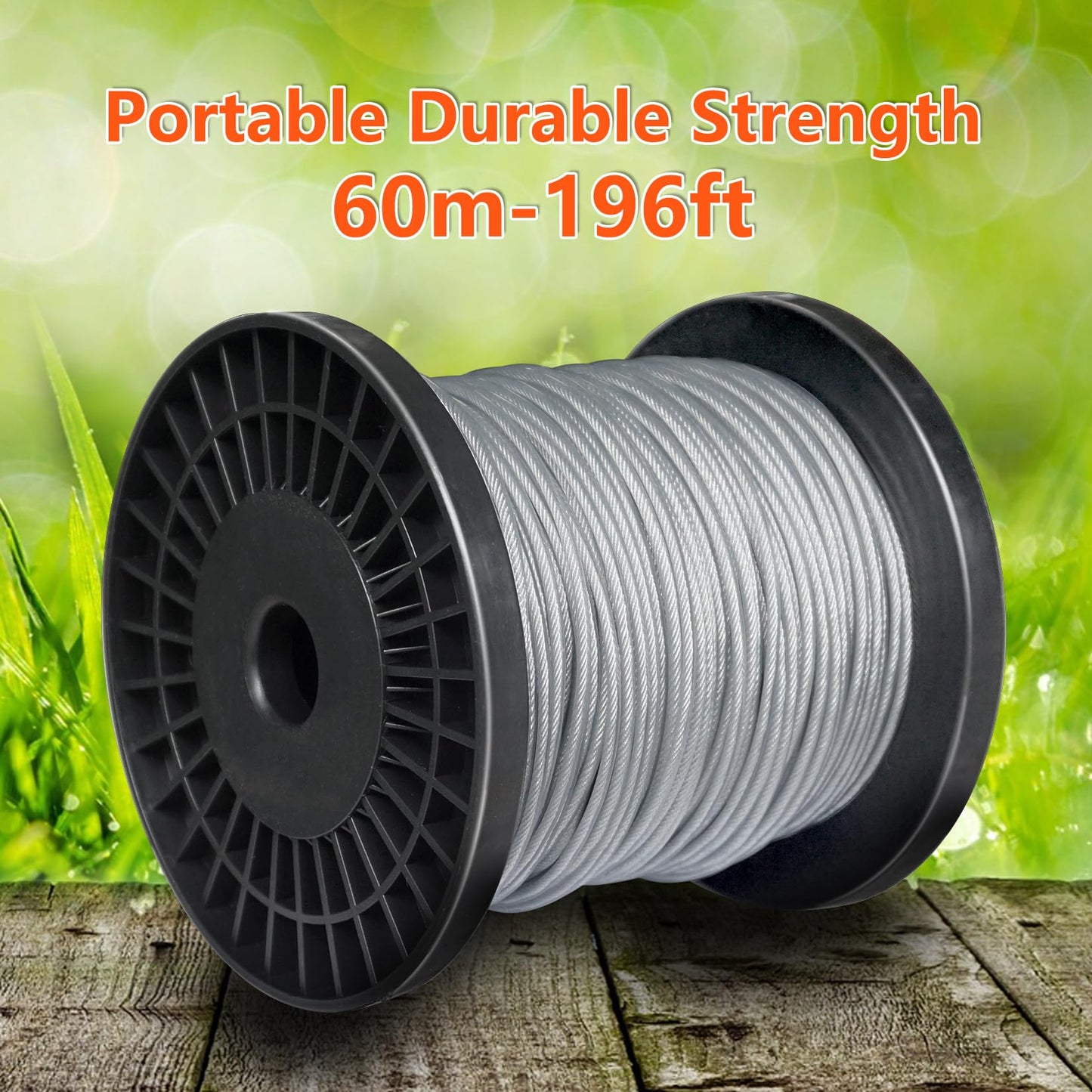 Akuoly Heavy Duty Steel-Core Trimmer Line– 0.095" 196ft Durable Trimmer Spool with Inner Steel Wire & Nylon Coating for String Trimmers on Thick Weeds, Fil Coupe Bordures with Storage Reel