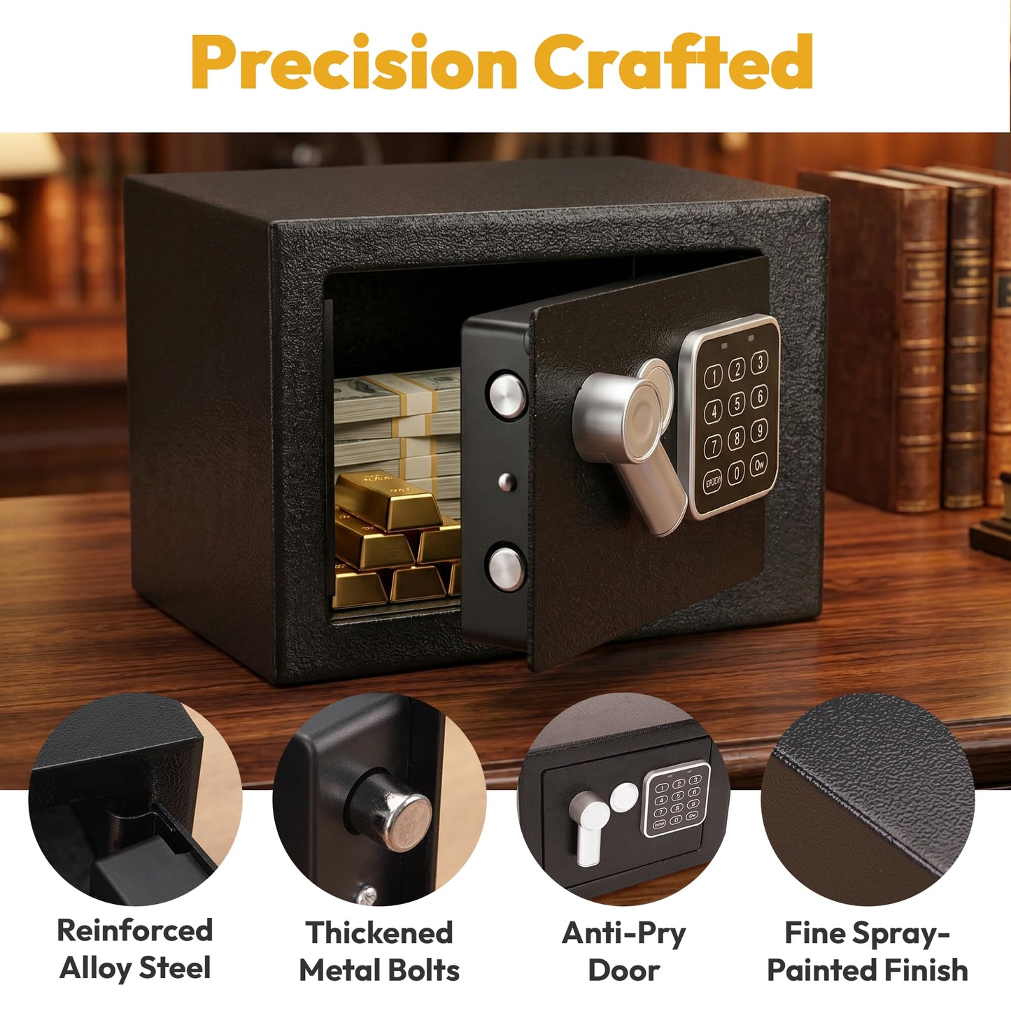 JEAWIWI Small Safe Box, Home Safe with Electronic Keypad and Key Lock, Ideal for Cash, Documents, and Jewelry, 0.23 Cubic Feet, 6.69 x 6.69 x 8.98 Inches