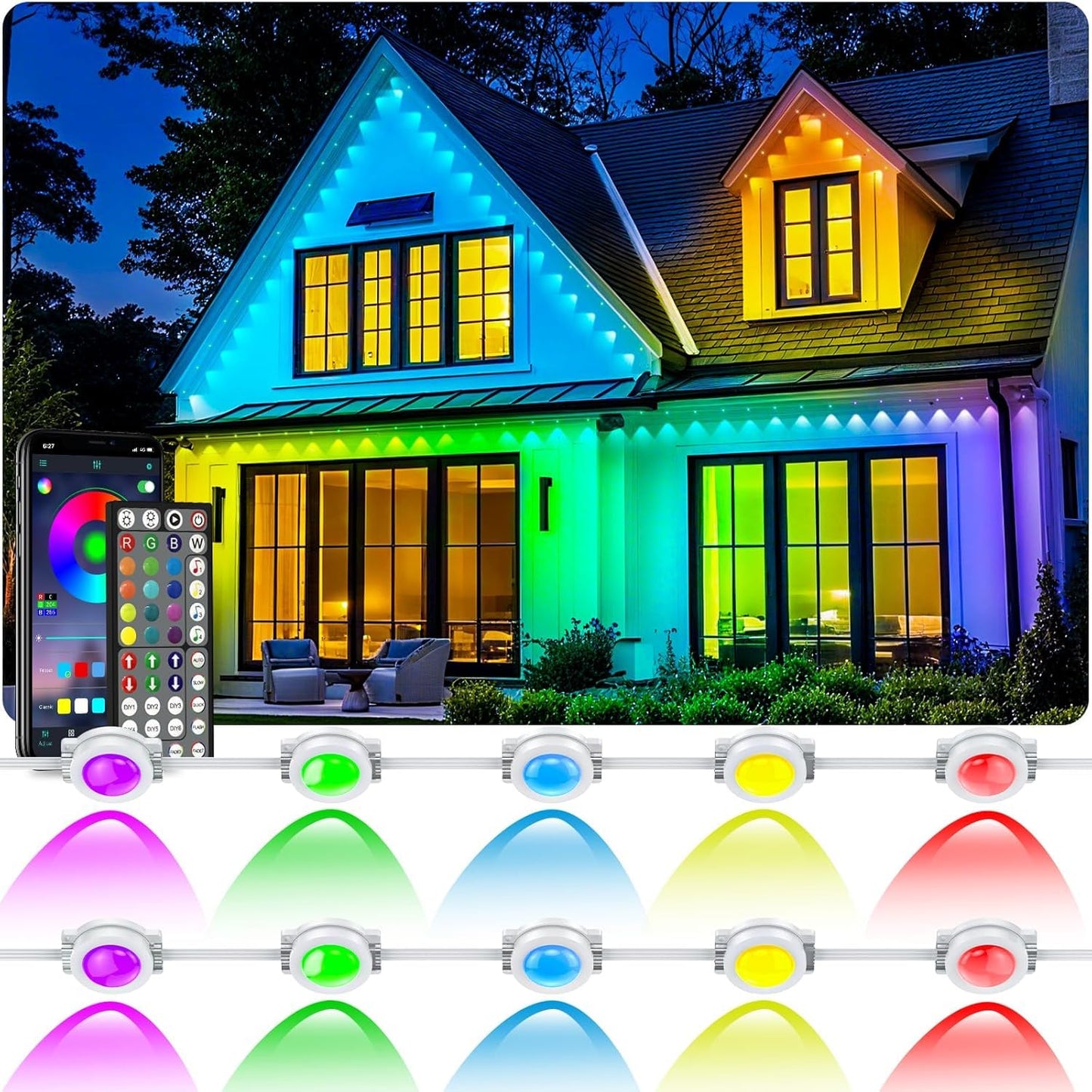 CETELUMA 150FT Permanent Outdoor RGB Lights - IP67 Waterproof with Smart App Control Remote,Music Synchronization,Eaves Lights for Garden Decor,Christmas