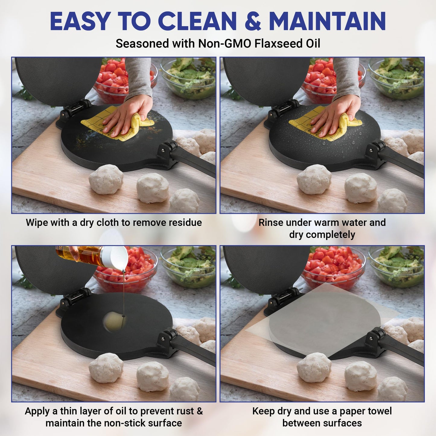 10 Inch Cast Iron Tortilla Press by StarBlue with FREE 100 Pieces Oil Paper and Recipes e-book - Tool to make Indian style Chapati, Tortilla, Roti