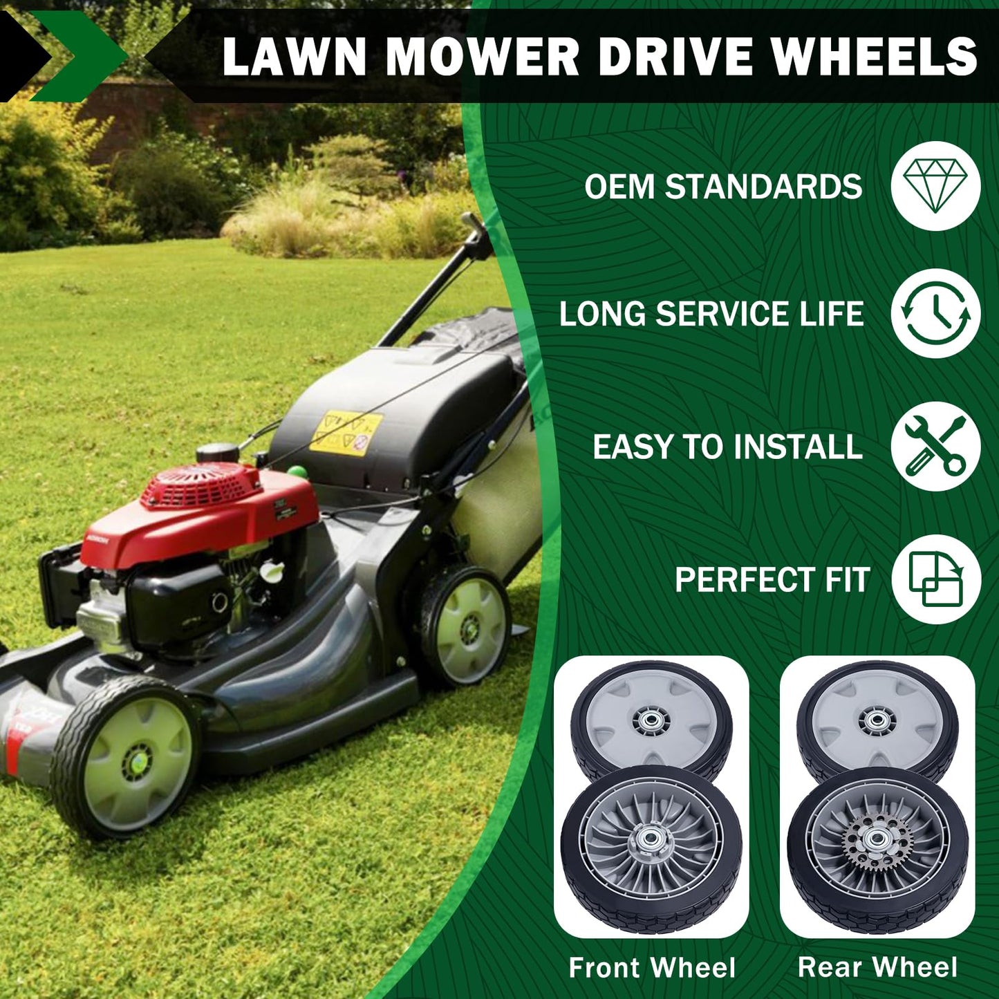 CheeMuii 4 Pcs 9" Lawn Mower Wheels Kit 2 Rear Wheels Replace for 42710-VH7-010ZA and 2 Front Wheels Replace for 44710-VH7-010ZA Fit for Honda HRX217 HRR216 Lawnmowers