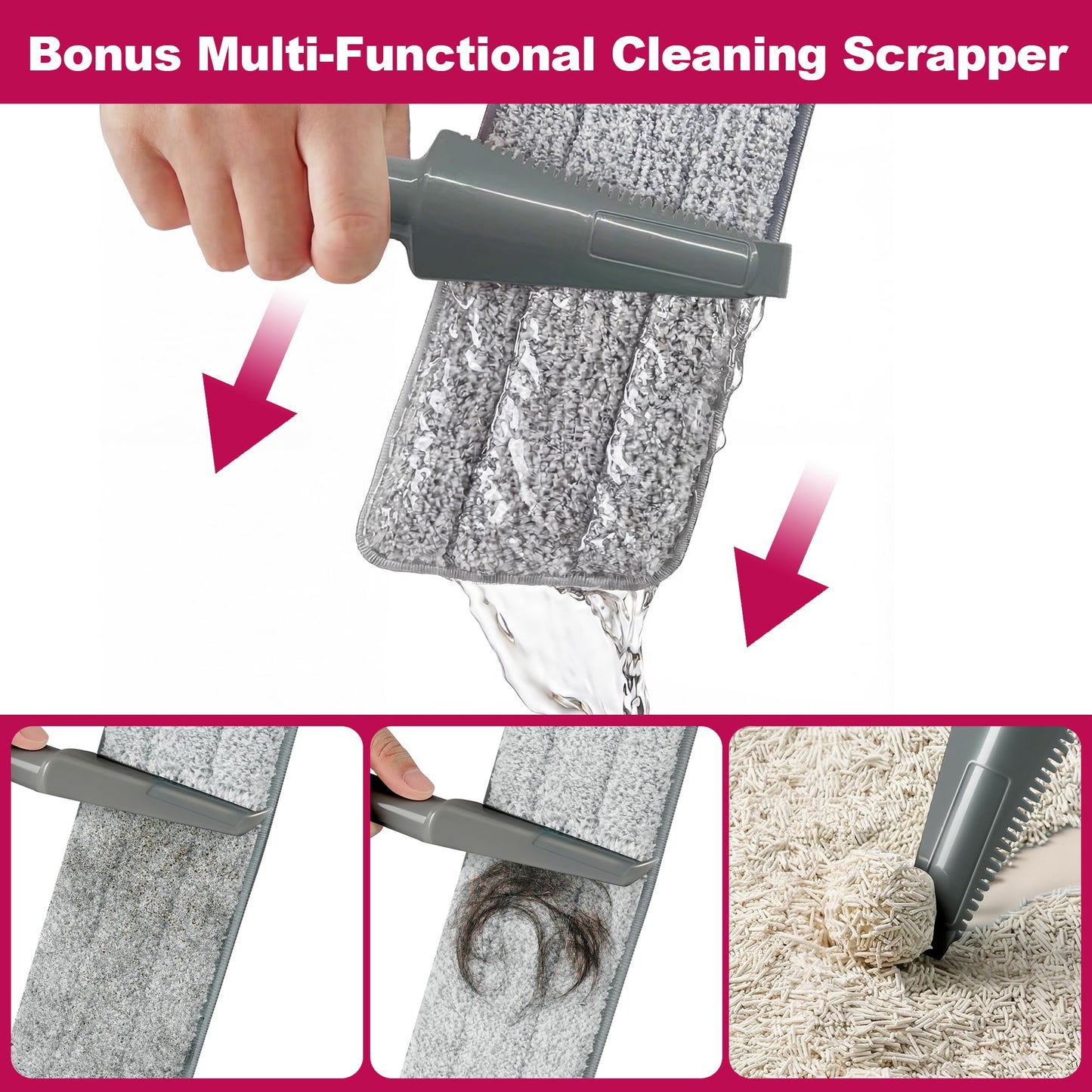 JOYMOOP 18 Inch Dust Mop for Hardwood Floors, Heavy Duty Industrial Wet Dry Mops with Telescopic Handle, Includes 3 Microfiber Mop Pads - Red-Grey