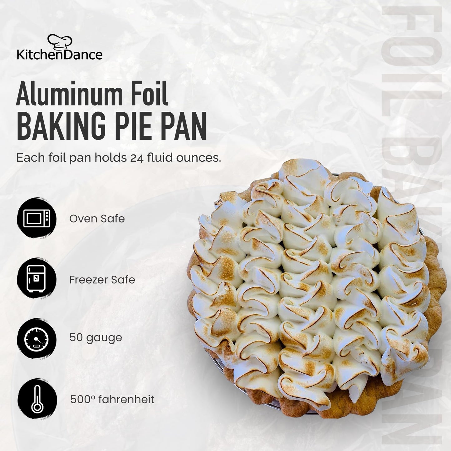 KitchenDance 9 Inch Pie Tins - Premium Disposable Pie Pans Made from 50 Gauge Recyclable Aluminum - Smooth Wall Design for Pies and Dinners - Efficient Baking - 922 (50, Silver)