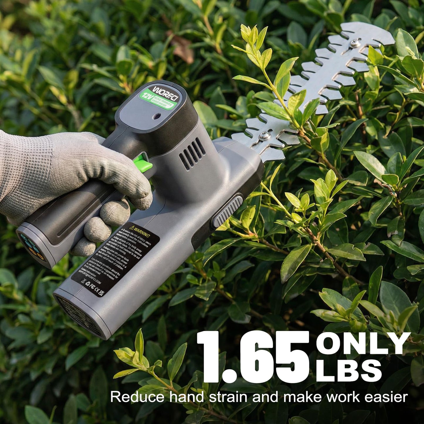 WORFCI 12V Mini Cordless Grass Shear & Hedge Trimmer, 2-in-1 Handheld Electric Shrub Trimmer/Bush Cutter, Battery and Charger Included (WHT12)