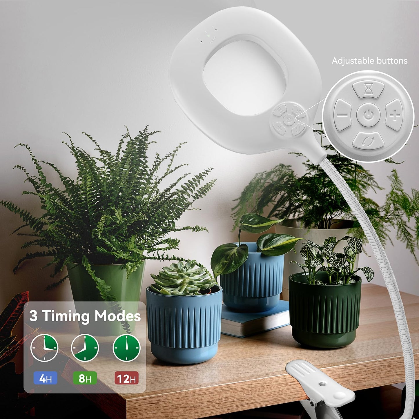 KNHUOS Plant Grow Lights Full Spectrum, 56 LEDs Clip on Small Plant Light with Adjustable Gooseneck, 3 Colors Plant Lights Indoor, Auto Timer 4/8/12Hrs&10 Brightness, 2 Packs