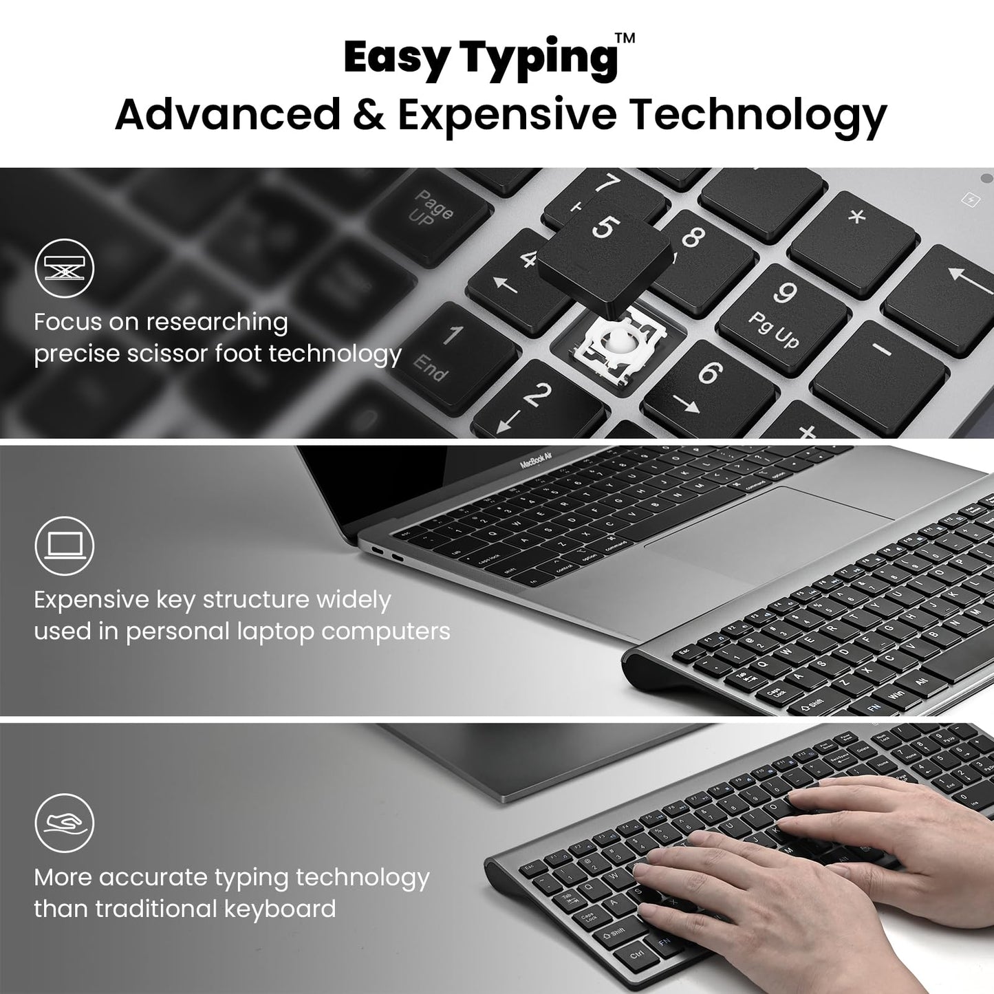 cimetech EasyTyping KF10 Wireless Keyboard and Mouse Combo, [Silent Scissor Switch Keys][Labor-Saving Keys] Ultra Slim Wireless Computer Keyboard and Mouse, Easy Setup for PC/Laptop/Mac/Windows -Grey