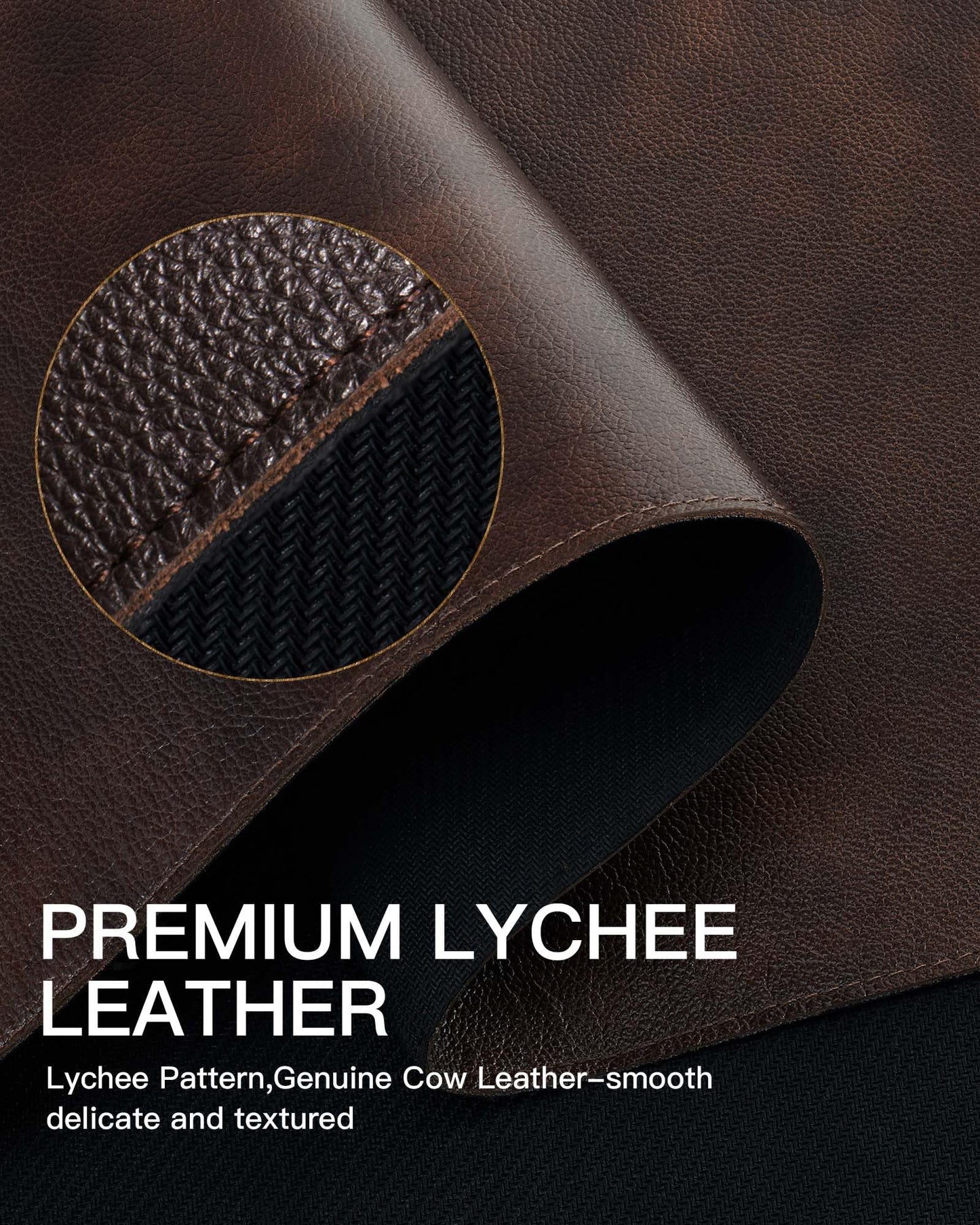 YSAGi Genuine Leather Desk Mat, Office Desk Pad, Thick Premium Table Pad with Stitched Line, Non-Slip Laptop Writing Pad with Rubber Base (Dark Brown, 31.5"x15.8")