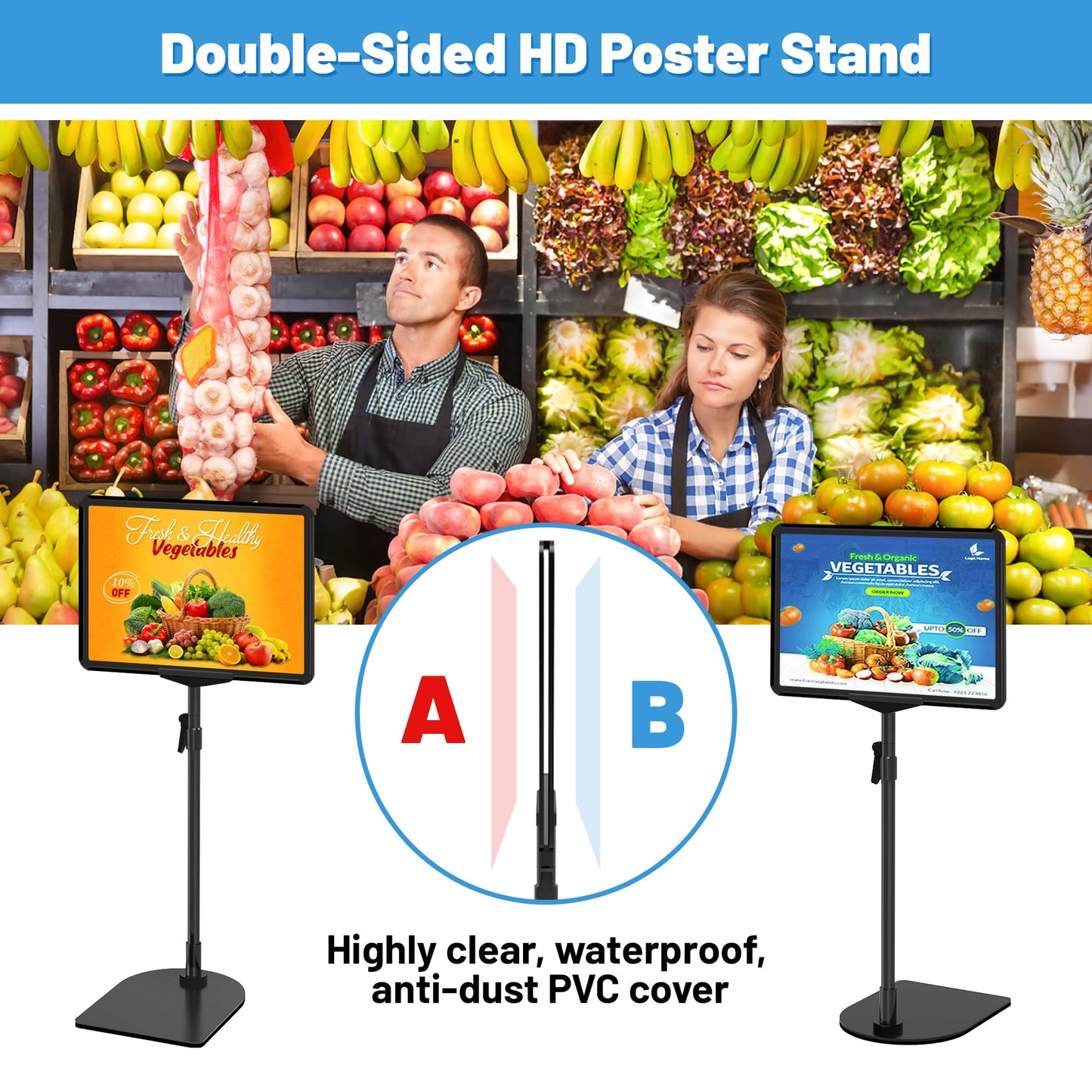 VAIIGO 4Pack Sign Stand for Display 8.5 x 11, Adjustable Poster Stand for Table Top & Floor, Floor Standing Sign Holder, Metal Signage Stands for Business, Tradeshow, Store, Farm Display Stands