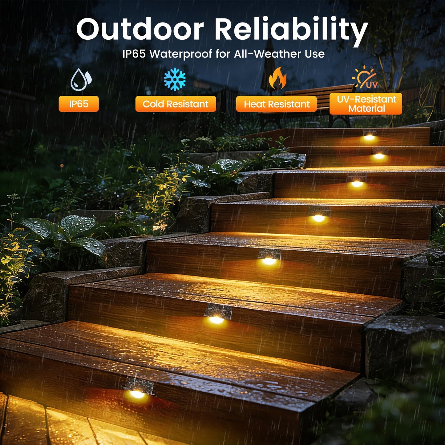 Quntis RGBWW Solar Step Lights 8-Pack, Upgrade 1-Light Covers 1-Step, IP65 Waterproof Solar Stair Lights, 10 Color Mode Solar Light Outdoor for Fence, Deck Patio Garden Stair, Porch, Railing, Sidewalk