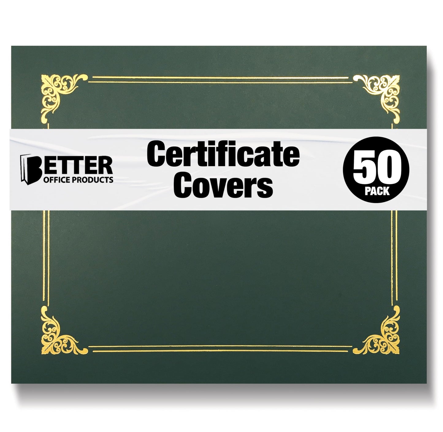 50 Pack Certificate Holders, Diploma Holders, Document Covers with Gold Foil Border, by Better Office Products, for Letter Size Paper, 50 Count (Hunter Green)