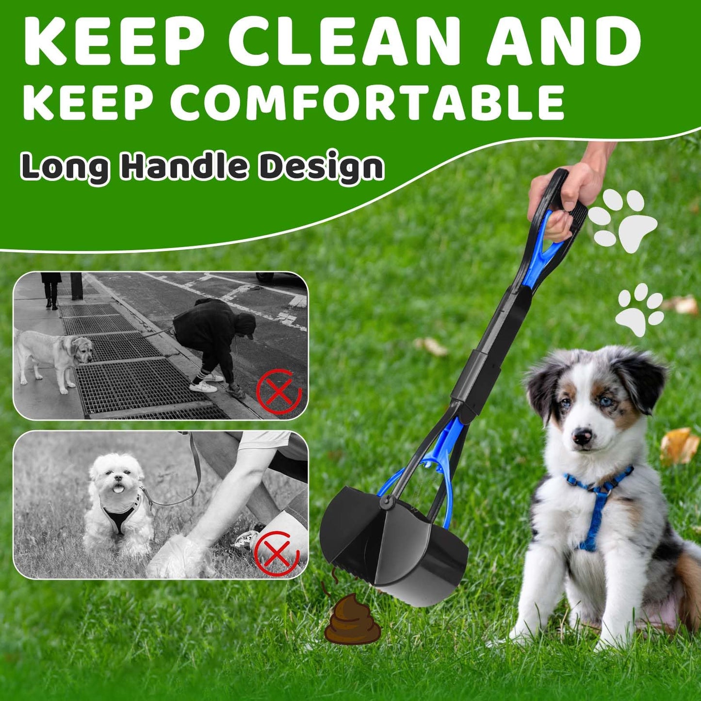 Uppcasir 20L/5Gal Dog Waste Trash Can with Lid, Pedal, Pooper Scooper, Metal Rake & Tray, 100 Bags, Blue