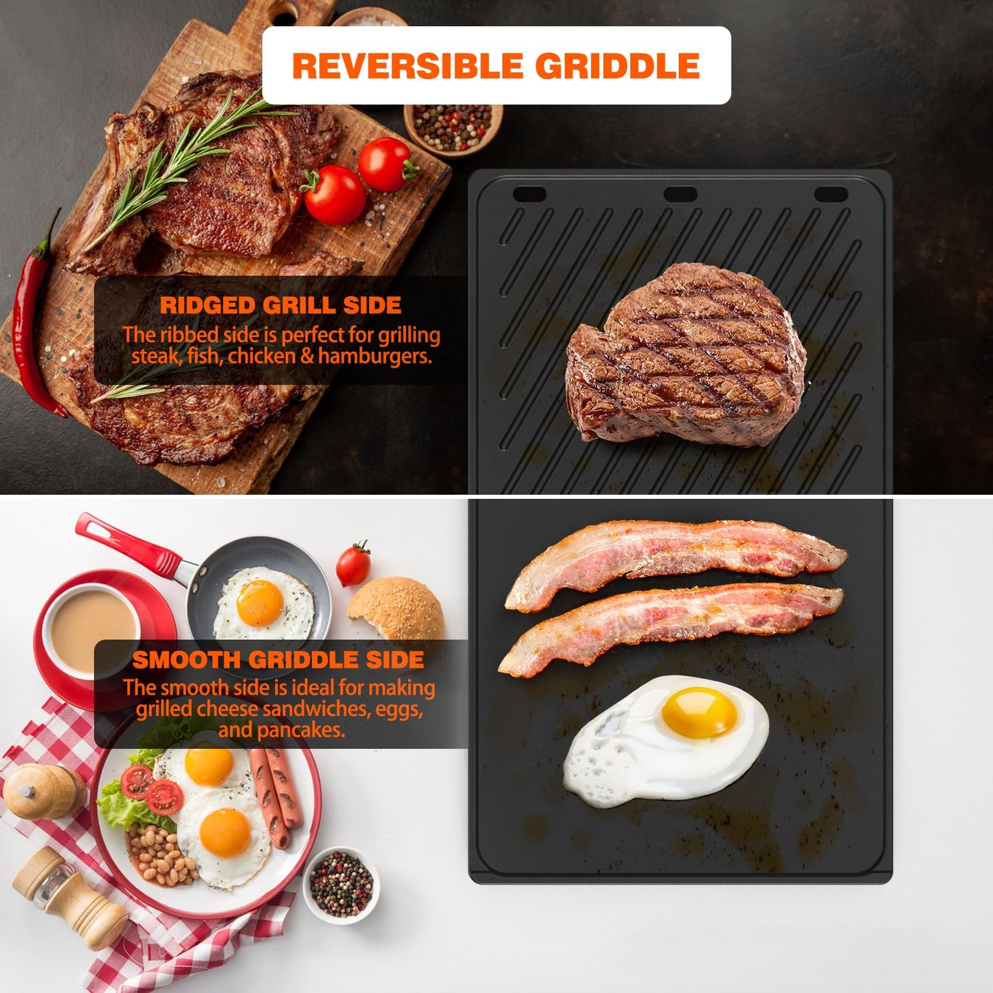 Onlyfire Reversible Cast Iron Cooking Griddle BBQ Griddle for Weber Genesis II/Genesis II LX 400 Series Gas Grills, Replacement Parts for Weber 66097 66089