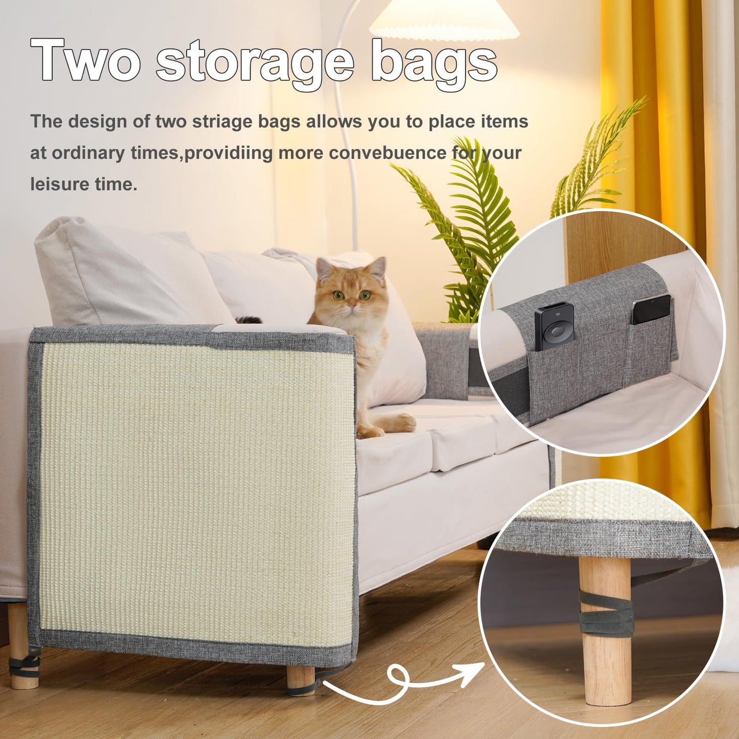 Uross Natural Sisal Cat Couch Protector Cat Scratch Furniture Protector- Couch Protector from Cat Claws, Anti Couch Corner Sofa Protectors Furniture Scratch Guards for Cats - Right