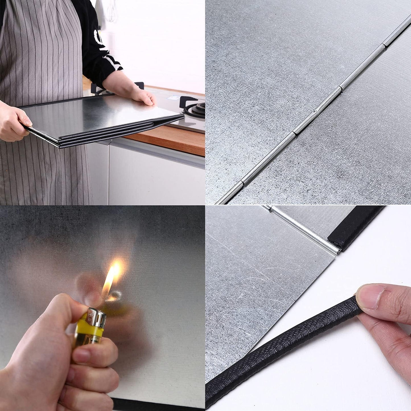 Nonstick 3 Sided Splatter Guard Grease Splatter Screen Splash Guard Stainless Steel Backsplash Protector Stove Side Guards Folding Kitchen Oil Baffle for Stove Top Frying Pan Height 40cm