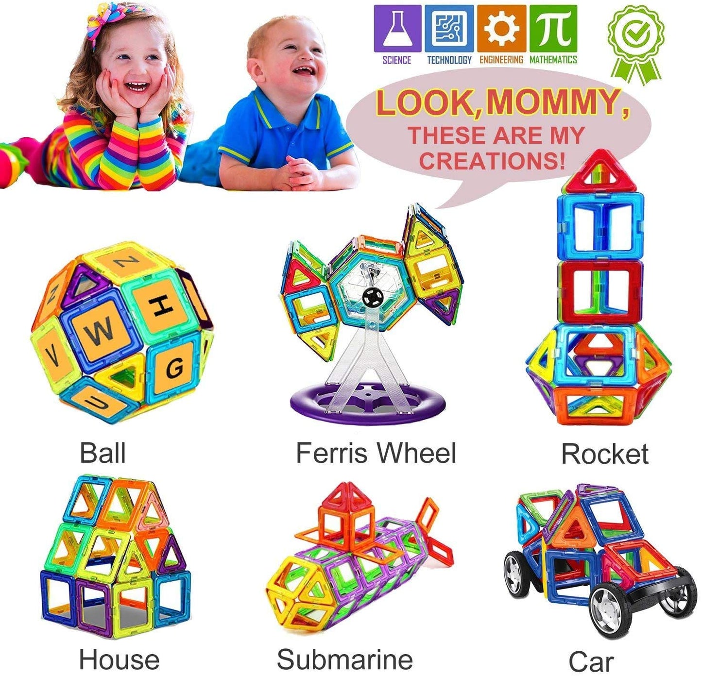 Magnetic Blocks,110 PCS Magnetic Tiles for Boys and Girls, Magnetic Building Blocks Set Educational Toys for Kids