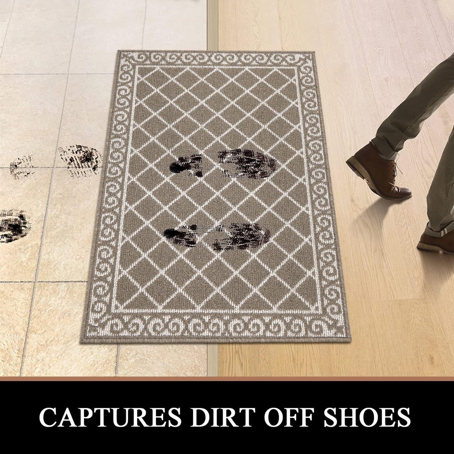 HEBE Indoor Door Mat, 32" x 48" Non Slip Absorbent Resist Dirt Front Door Mats Indoor, Washable Inside Floor Mat, Durable Low Profile Welcome Mat Entrance Rugs Entry Rug Mat for Entryway, Brown