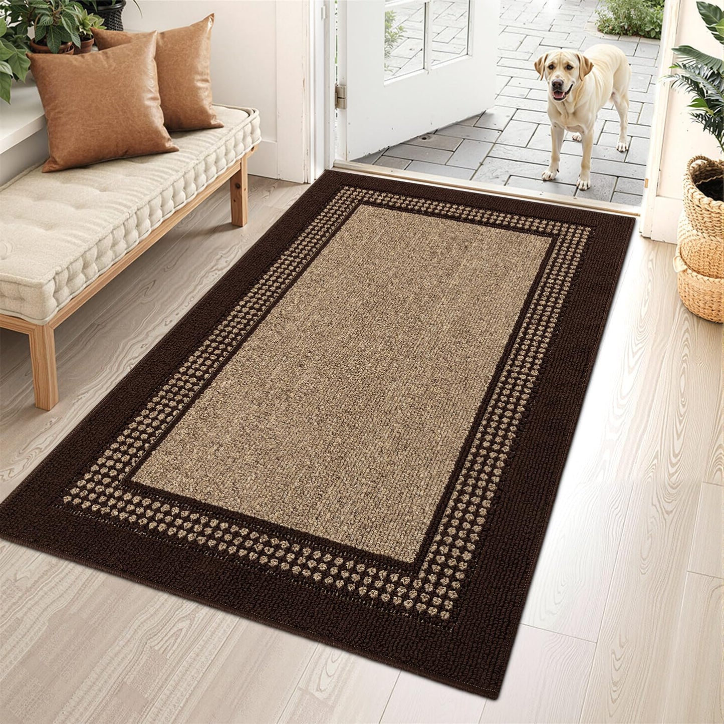 hicorfe Indoor Door Mat,36"x59"Non Slip Absorbent Front Doormat,Mud Trapper Washable Inside Entryway Rug,Low-Profile Floor Mats Rubber Backing Welcome Entrance Rug,Coffee
