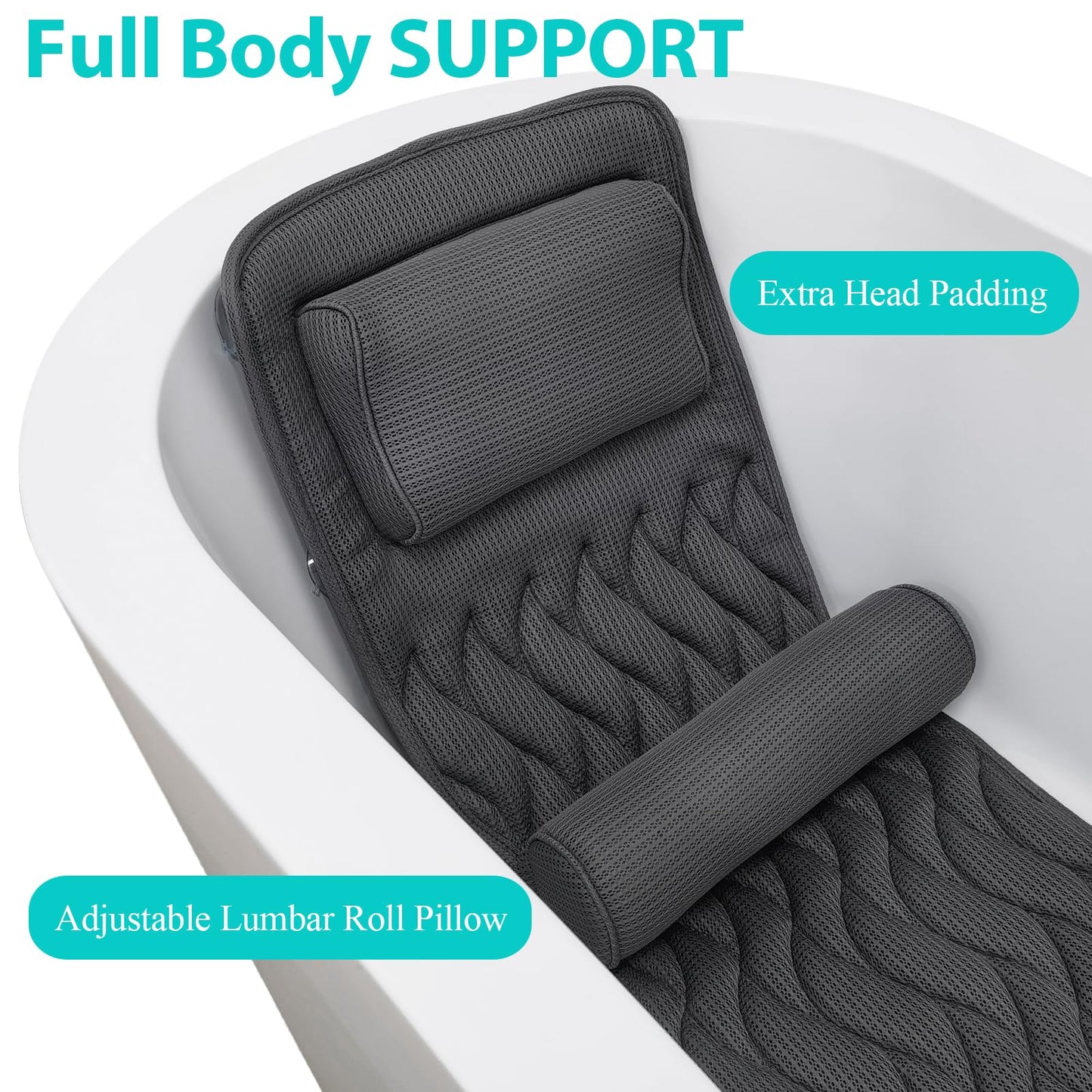 AEROiVi Full Body Bath Pillow with Lumbar Roll Gray