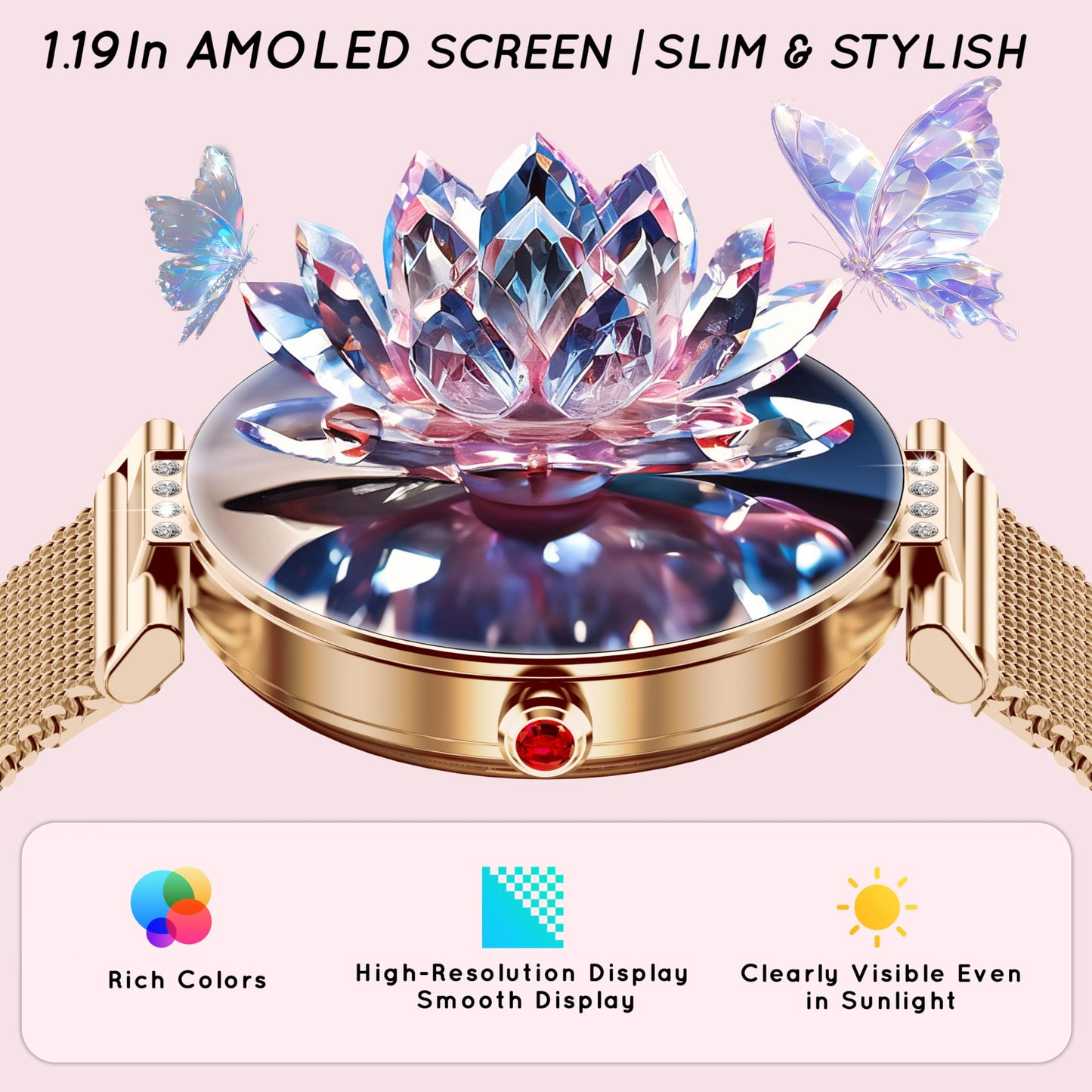 Smart Watch for Women 1.19” HD AMOLED Touchscreen Small Fitness Smartwatch with Bluetooth Call/DIY Dial/Heart Rate/Sleep Monitor, 120+ Sports Mode IP68 Waterproof for Android/iOS, Rose Gold 38MM