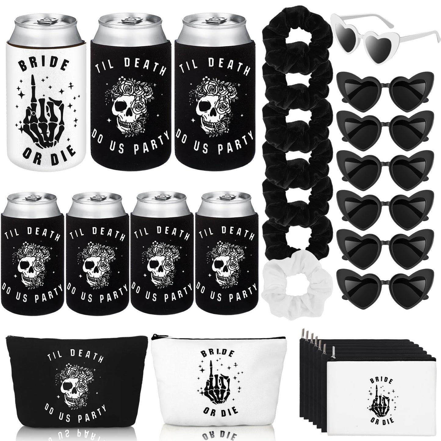 Norme Bride or Die Bachelorette Party Supplies Till Death Do Us Party Decor with Can Sleeve Bag Scrunchie Sunglasses(28 Pcs)