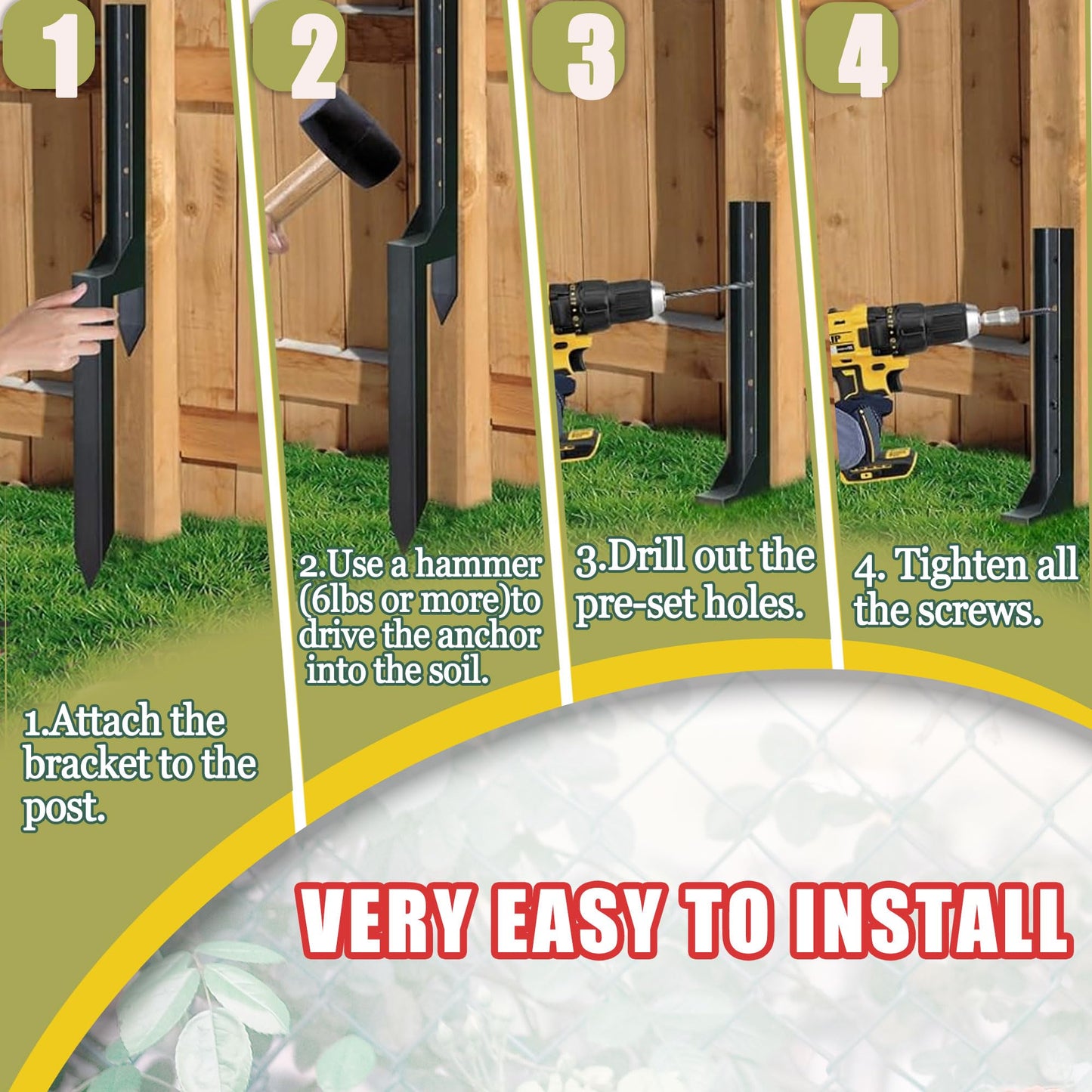 Fence Post Repair Steel Stakes: Anchor Ground Spike 2 Pack Support Bracket for Wood Fence Mender Kit
