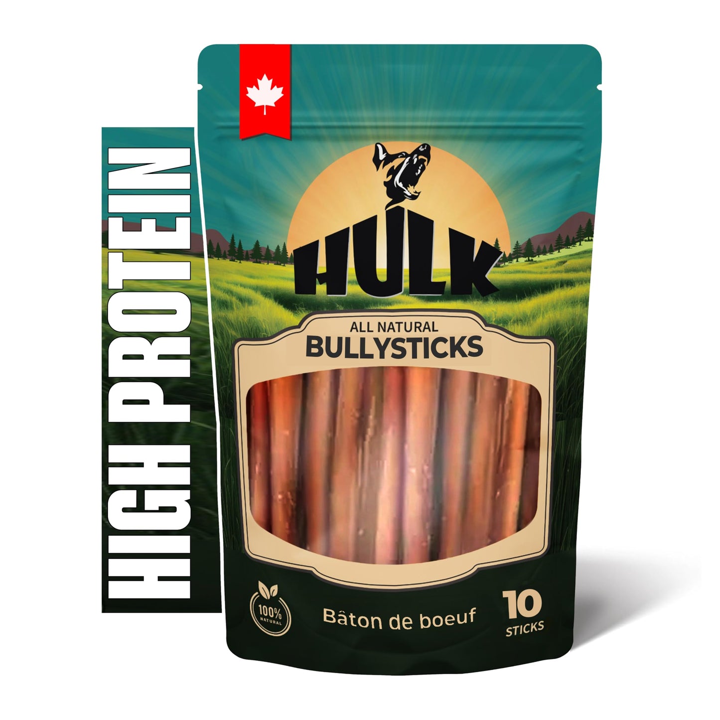 HULK Pet Products 6-inch Bully Sticks for Dogs, Natural Scent & Long Lasting Dog Dental Chews All Natural & Single Ingredient, Beef Dog Treat with No Artificial Flavor or Preservative (Pack of 10)