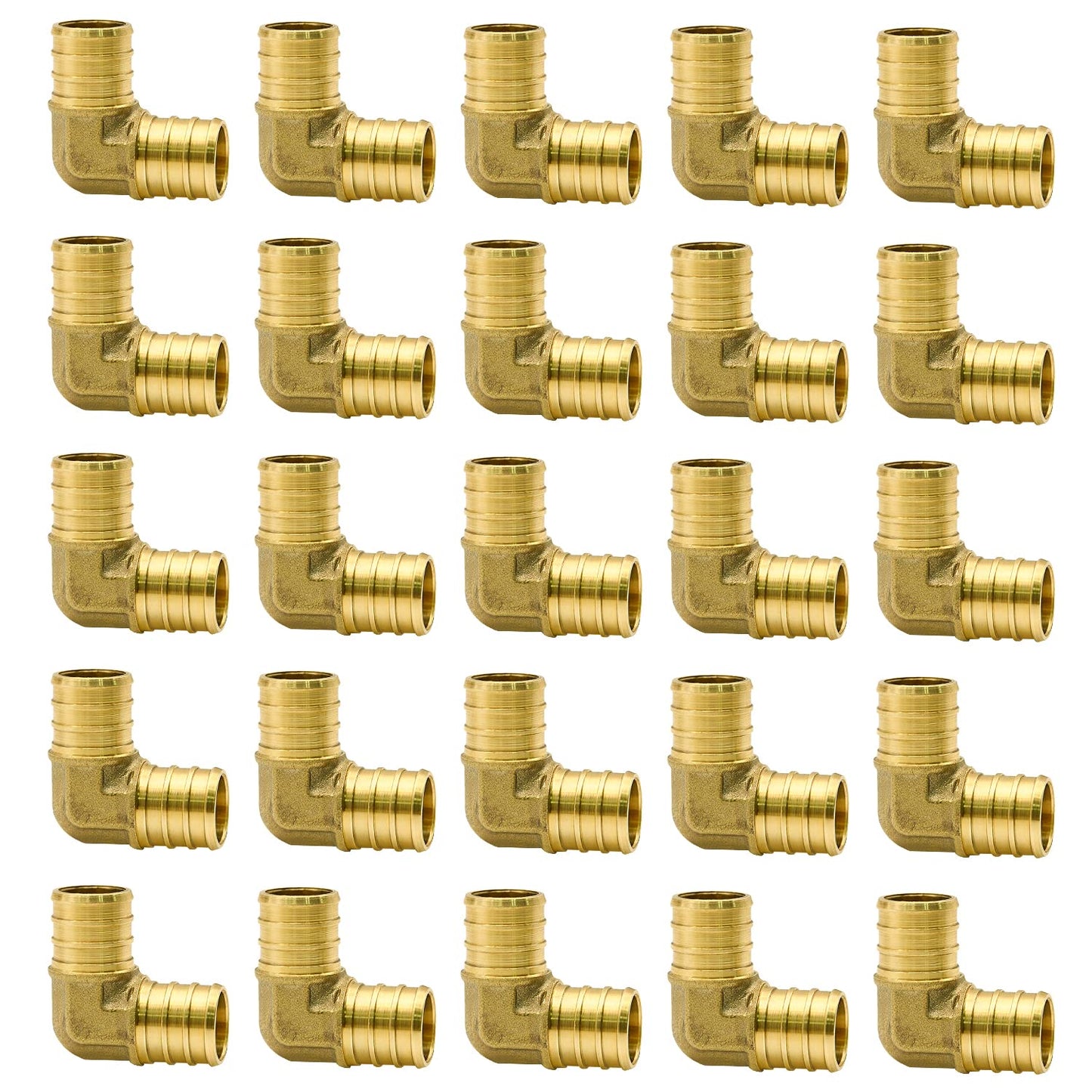 3/4 Inch 90 Degree Elbow PEX Fittings, 25 Pack 3/4 Inch 90 Degree Elbow PEX Fittings, Lead Free Brass Crimp for PEX Pipe in Plumbing Jobs