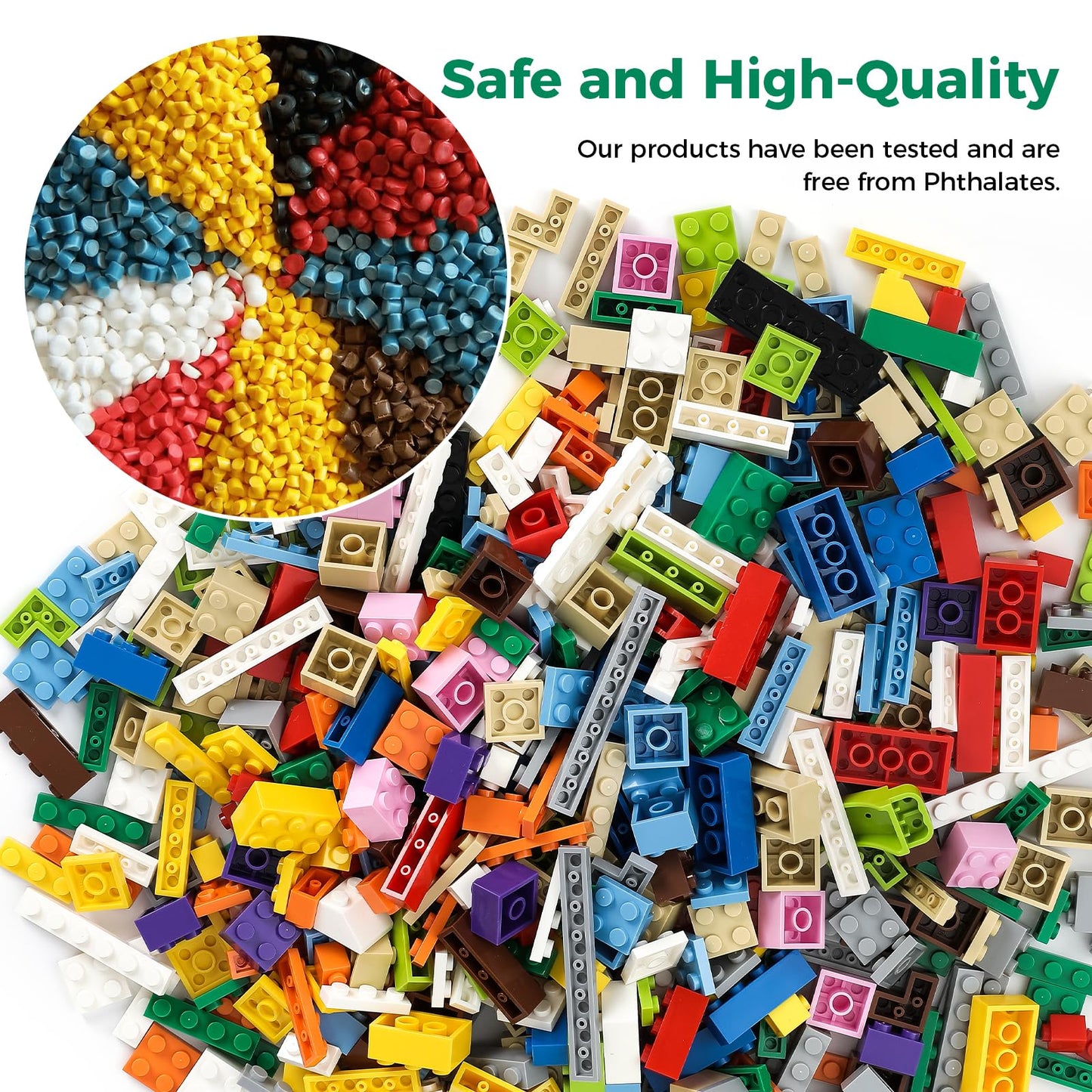 1000 Pieces Building Blocks, Classic Stackable Base Plates, 3 6.3" x 6.3" Blue, Gray and Green Base Plates,Compatible with All Major Brands