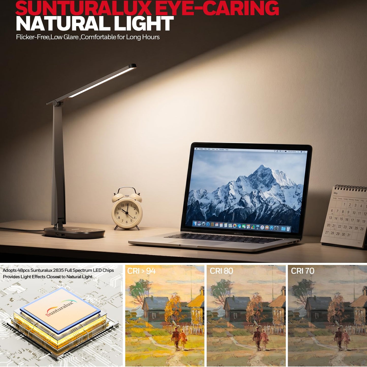 Honeywell LED Desk Lamp for Home Office, Dimmable Desk Light with USB A+C Dual Charging, 4 Modes Brightness Touch Lamp with Timer, Eye Caring Foldable Reading Light, Table Lamp for Study Nightstand