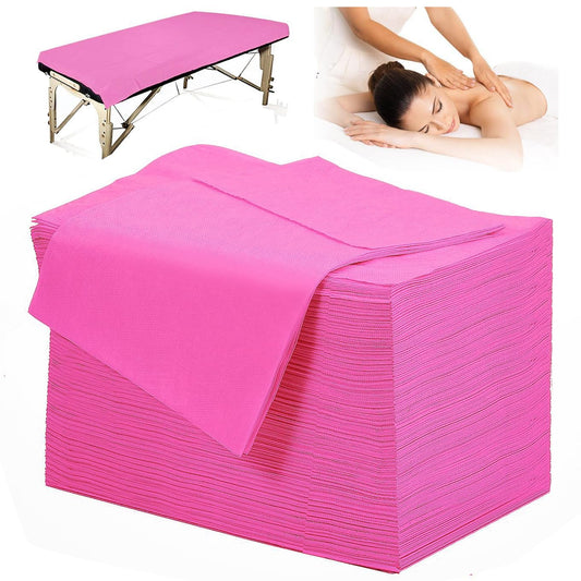 100 PCS Disposable Massage Table Sheets Spa Bed Covers 71"x31" -Non Woven Fabric Waterproof Protector for Waxing, Tattoo, Beauty Salon,Esthetician Table Bed (Pink)