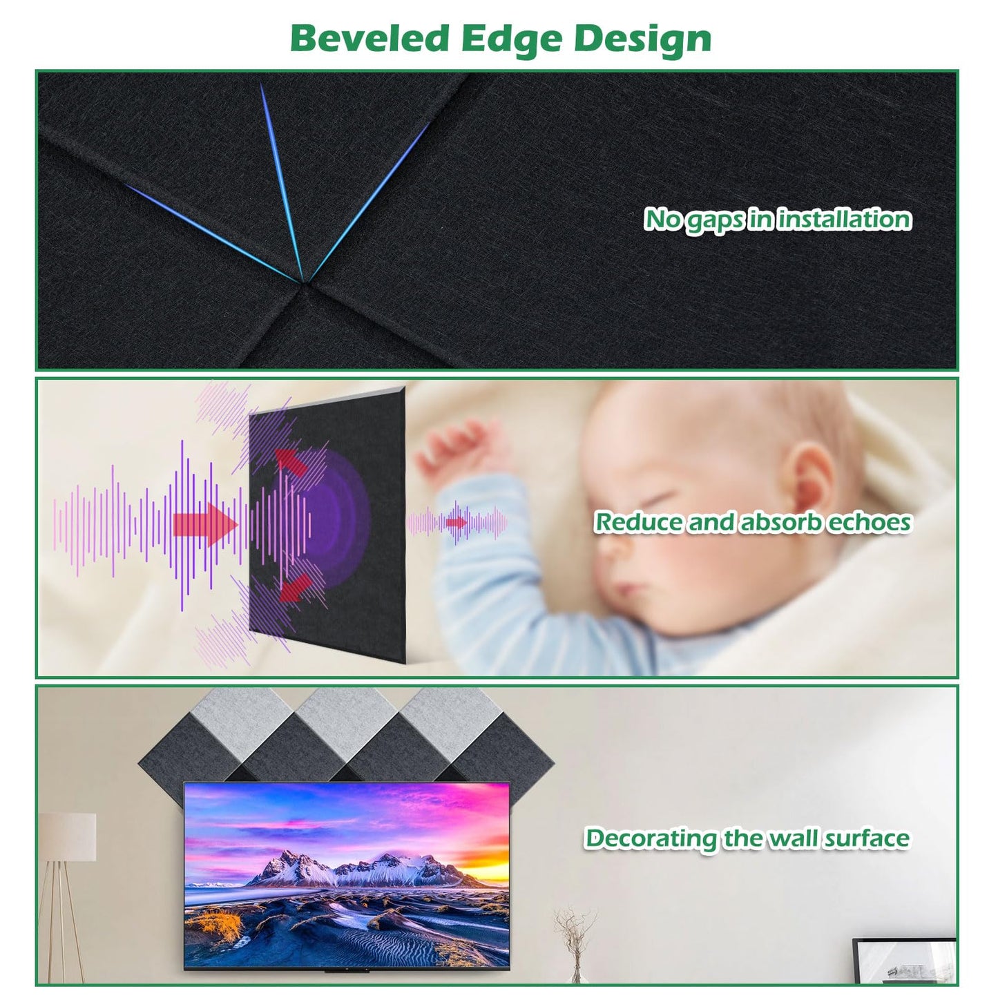 AGPTEK 12 PCS Acoustic Absorption Panel Acoustic Panel 12*12*0.4 IN Sound Insulation Panels Beveled Edge Tiles, High Density Acoustic Sound Absorbing Panels, Great for Home & Offices, Wall Decoration