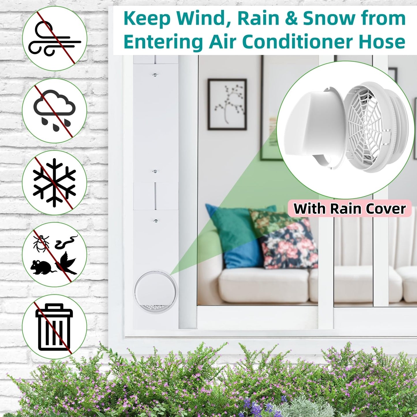 2026 New Portable Air Conditioner Window Vent Kit with Coupler & Rain Cover for 5.1"/5.9" AC Exhaust Hose, Adjustable Length 17" to 63", AC Exhaust Seal Kit for Horizontal & Vertical Sliding Windows