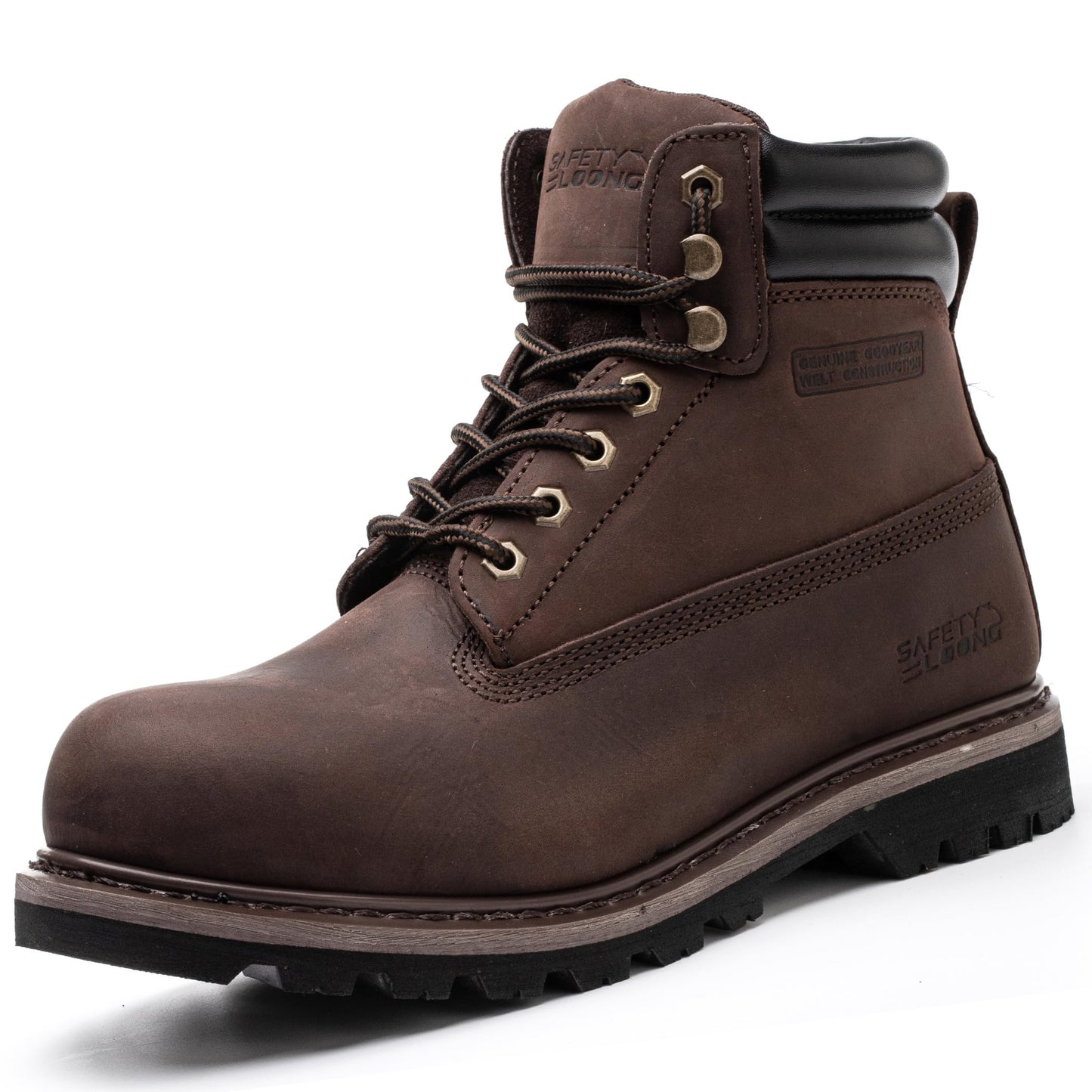 SAFETY LOONG Men's Work Boots Soft Toe Rubber Sole Slip Resistant Full Grain Nubuck Leather Waterproof Comfortable Construction Boots 11