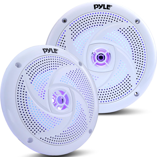 Pyle Marine Speakers - 4 Inch 2 Way Waterproof and Weather Resistant Outdoor Audio Stereo Sound System with LED Lights, 100 Watt Power and Low Profile Slim Style - 1 Pair - PLMRS43WL (White)