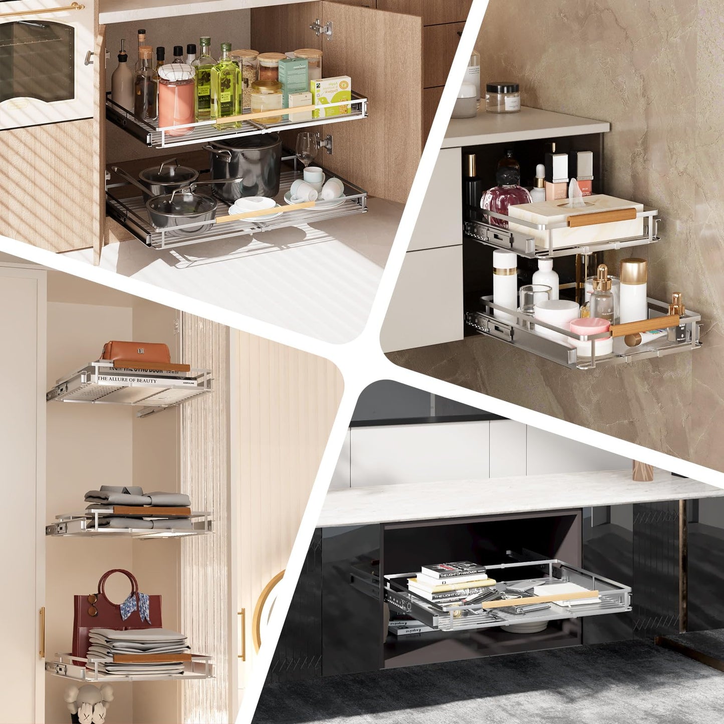 taiheis Side Mount Pull Out Cabinet Organizer，Expandable Pull Out Drawers for Kitchen Cabinets，（12.3~18.5'' W x 22.5''）1Pcs Slide Out Drawers