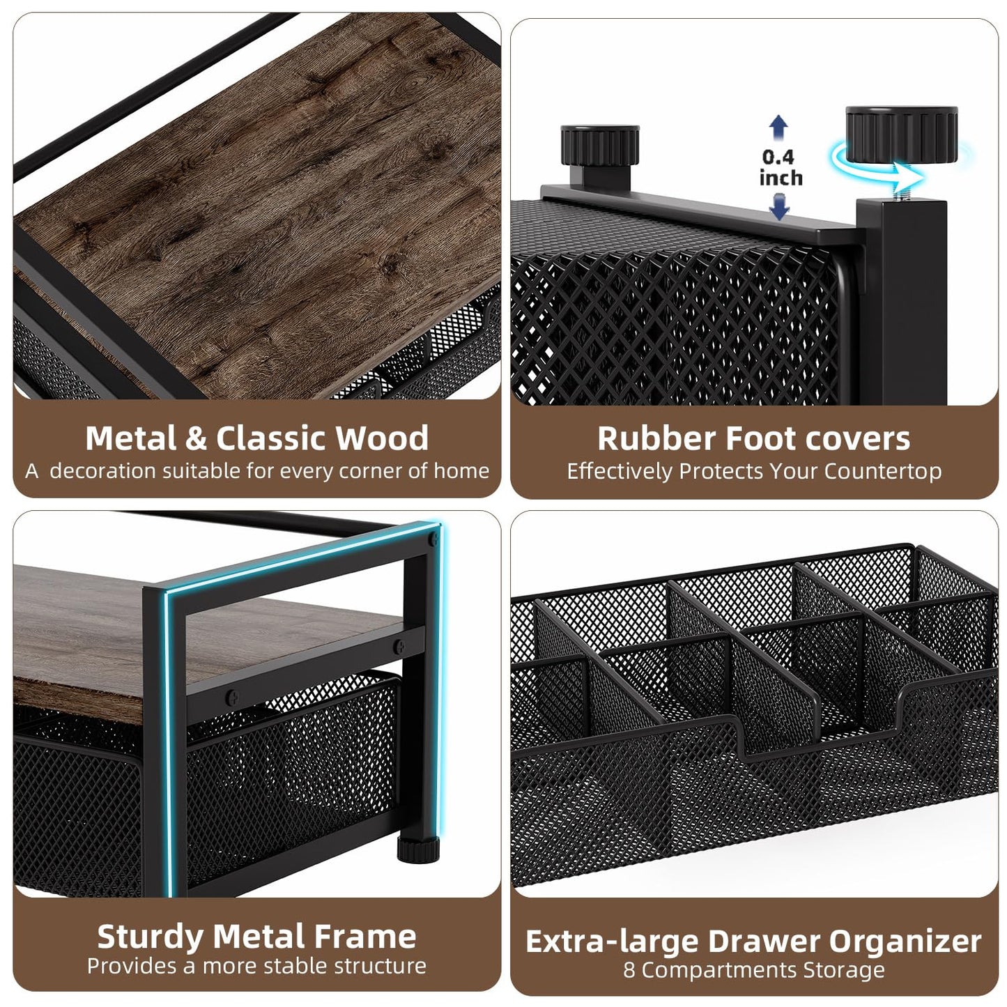 Metal Tea Bag Box Organizer Storage, Tea Bag Holder Organizer Caddy with Drawer,Tea Station Chest Container Accessories,Black (2 Tier)