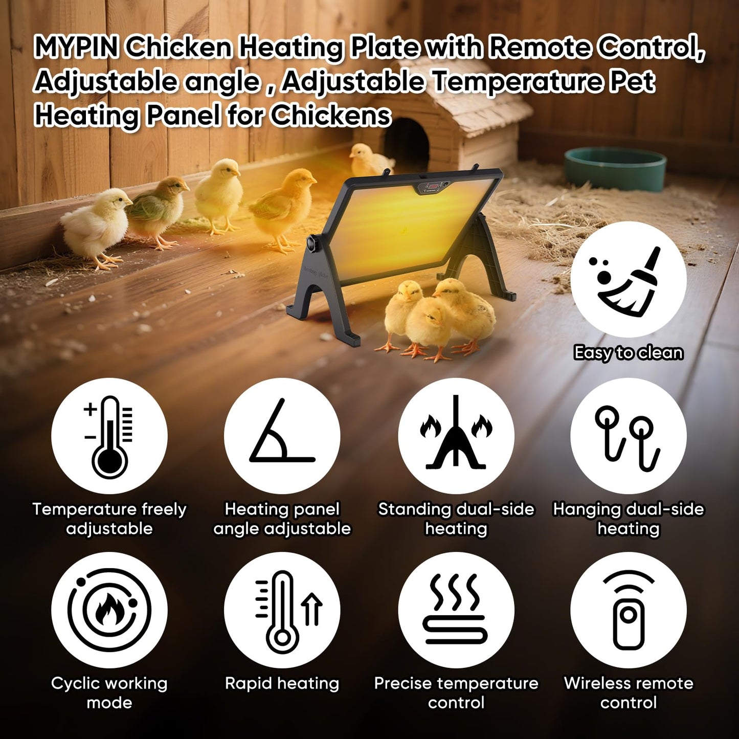 Chicken Coop Heater with Remote Control Timer, 180W Chick Brooder Heating Plate, 17"x13" Double-Sided Brooder Heater Plate with Adjustable Temp, Led Light& Angle, Perfect Chicken Coop Accessories