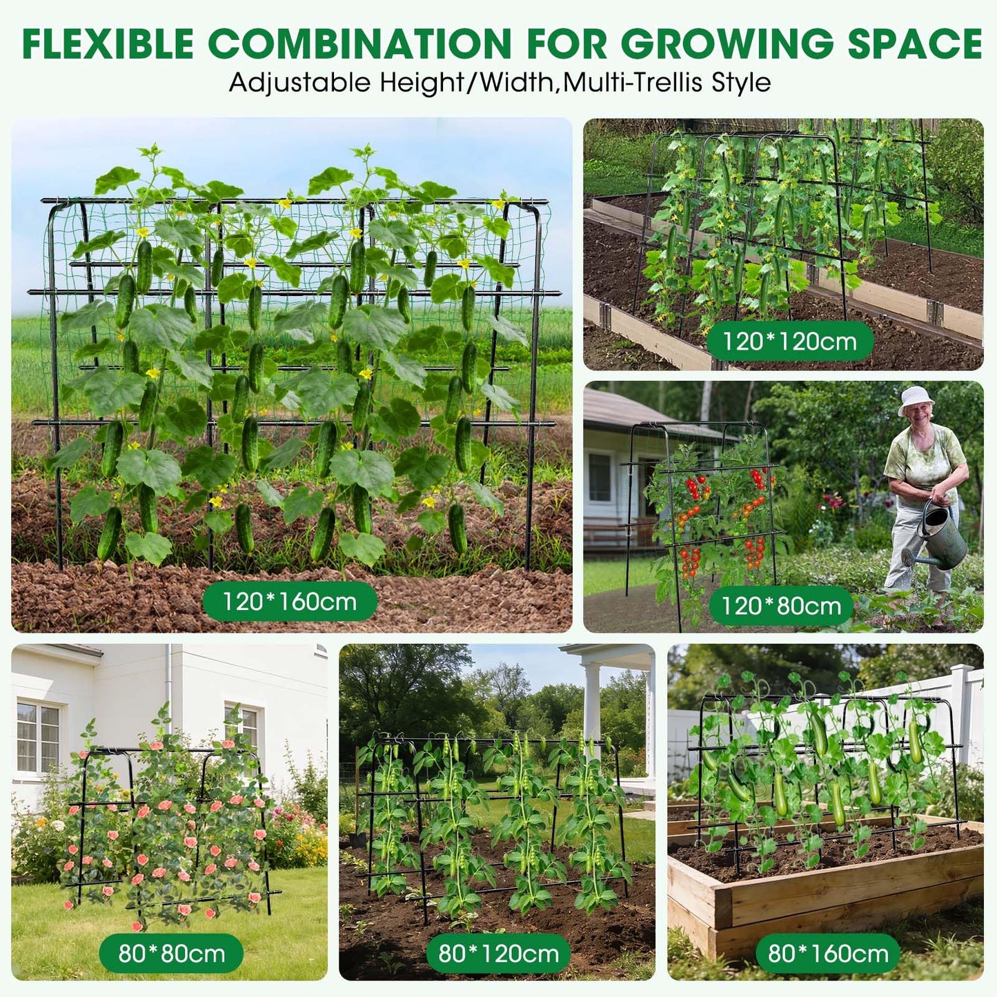 Cucumber Trellis for Garden, 48''×48''×15.7'' U-Frame Garden Trellis for Climbing Plants, Vegetable, Flower, Fruits, Vine; Arch Plant Support with Nylon Netting for Garden Outdoor