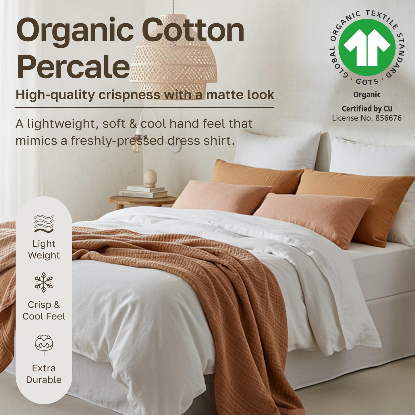 California Design Den Twin Sheets Set - Soft 100% Organic Cotton Sheets with Deep Pockets, Crisp Percale, Breathable and Durable Bedding Set - White