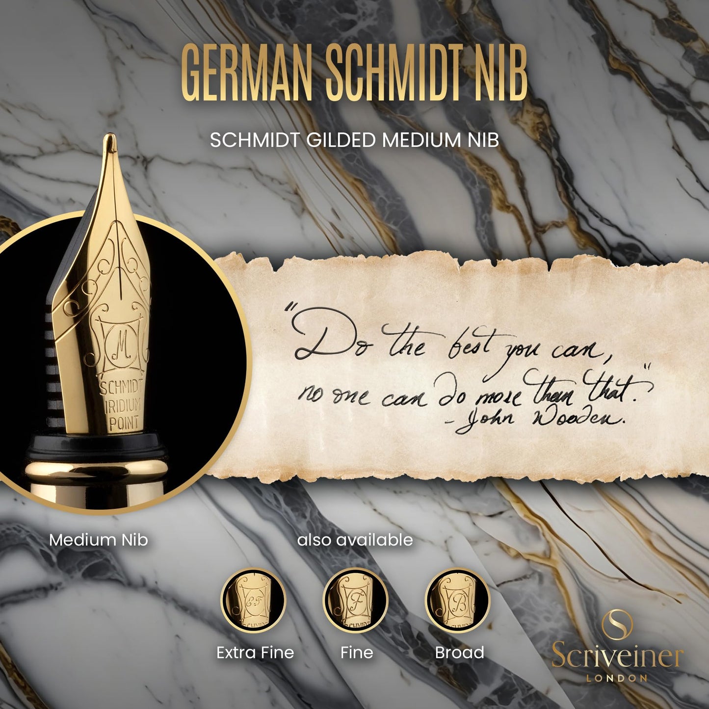 Scriveiner Silver Chrome Fountain Pen – Luxury Pen with Precision German Schmidt Medium Nib, Gold Plated Detailing, Balanced Construction, Effortlessly Smooth Executive Writing Gift Set