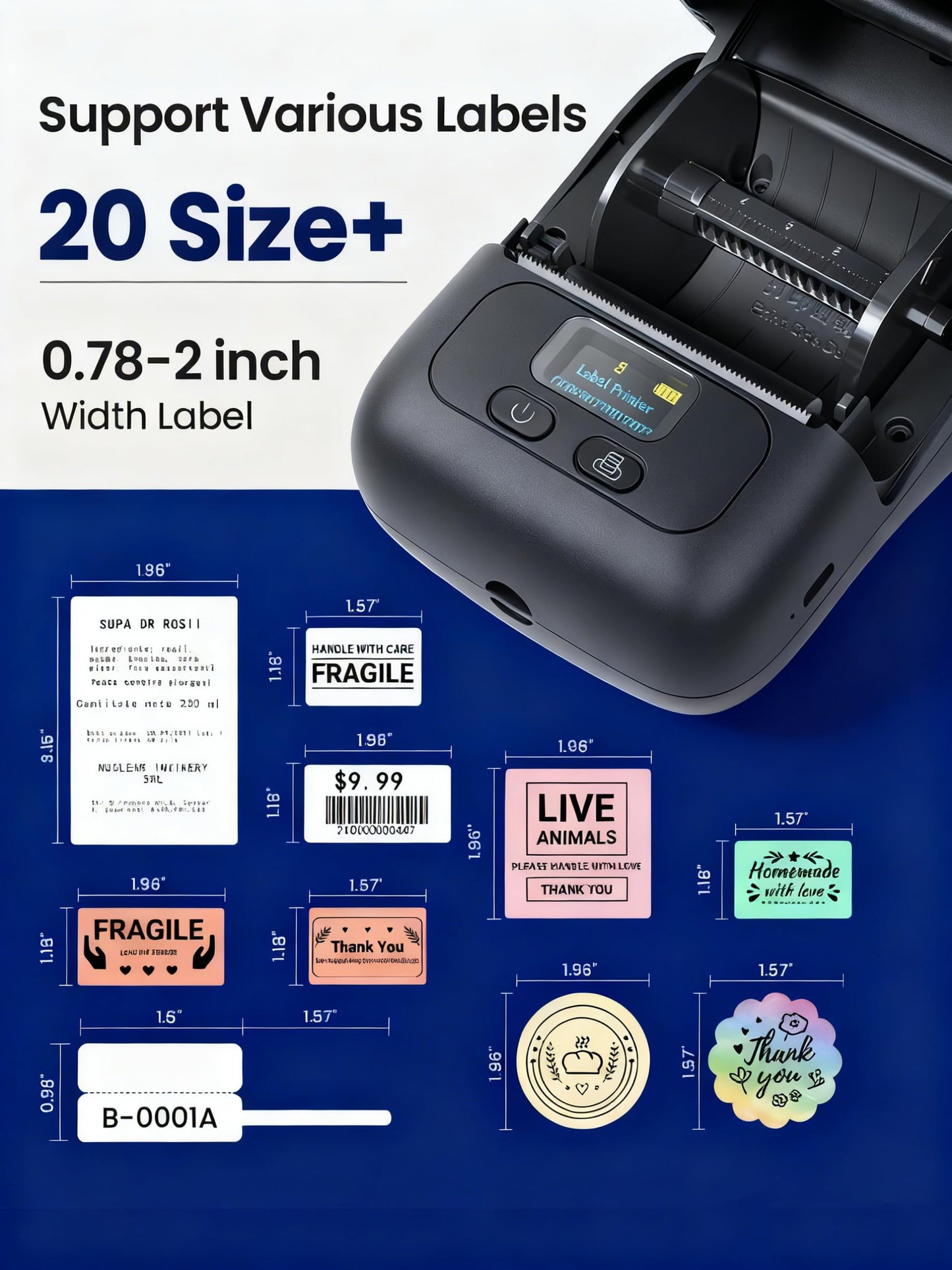 Phomemo Label Maker, Bluetooth Label Maker Machine, Print Width 20mm-50mm, Versatile App with 600+ Fonts & 700 Templates, for Small Business & Home, Black (100 Labels)