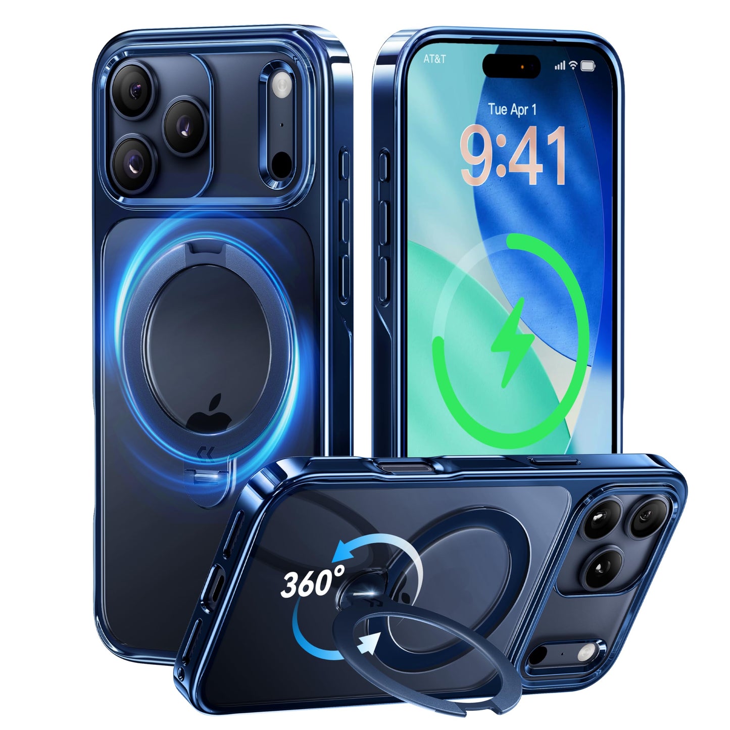 CASEKOO Official Blue for iPhone 17 Pro Max Case with 360 Spin Magnetic Stand [Fit for MagSafe][17FT Military Protection] Slim Polished for iPhone 17 Pro Max Case with Stand 6.9'', Blue