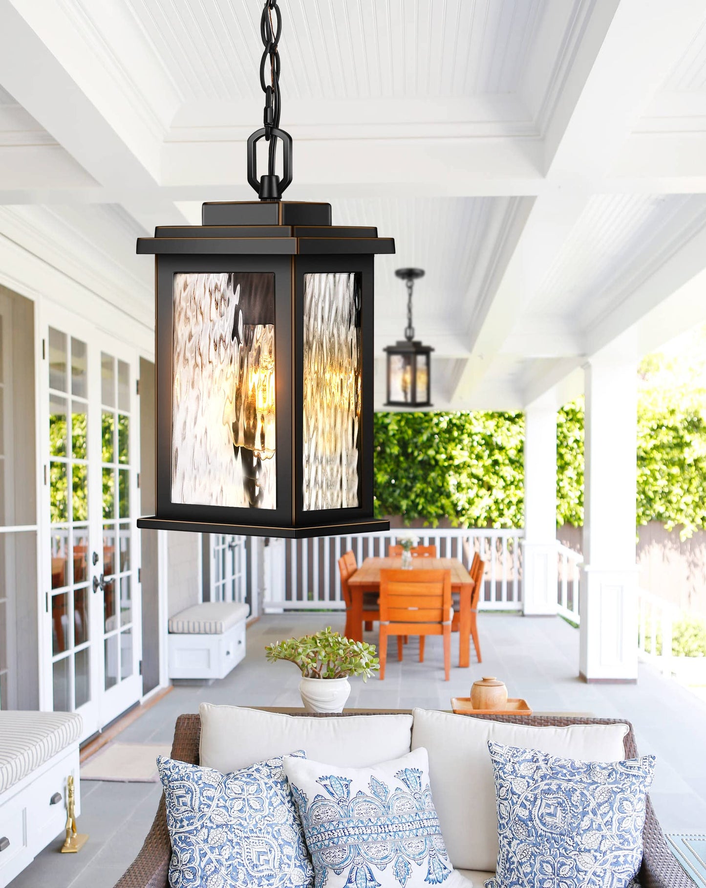 VIANIS Outdoor Pendant Light Fixture, Farmhouse Exterior Hanging Lights with Adjustable Chain, Anti-Rust Aluminum Frame with Temperate Water Glass, Hanging Lantern for Front Door Ceiling Entry Porch