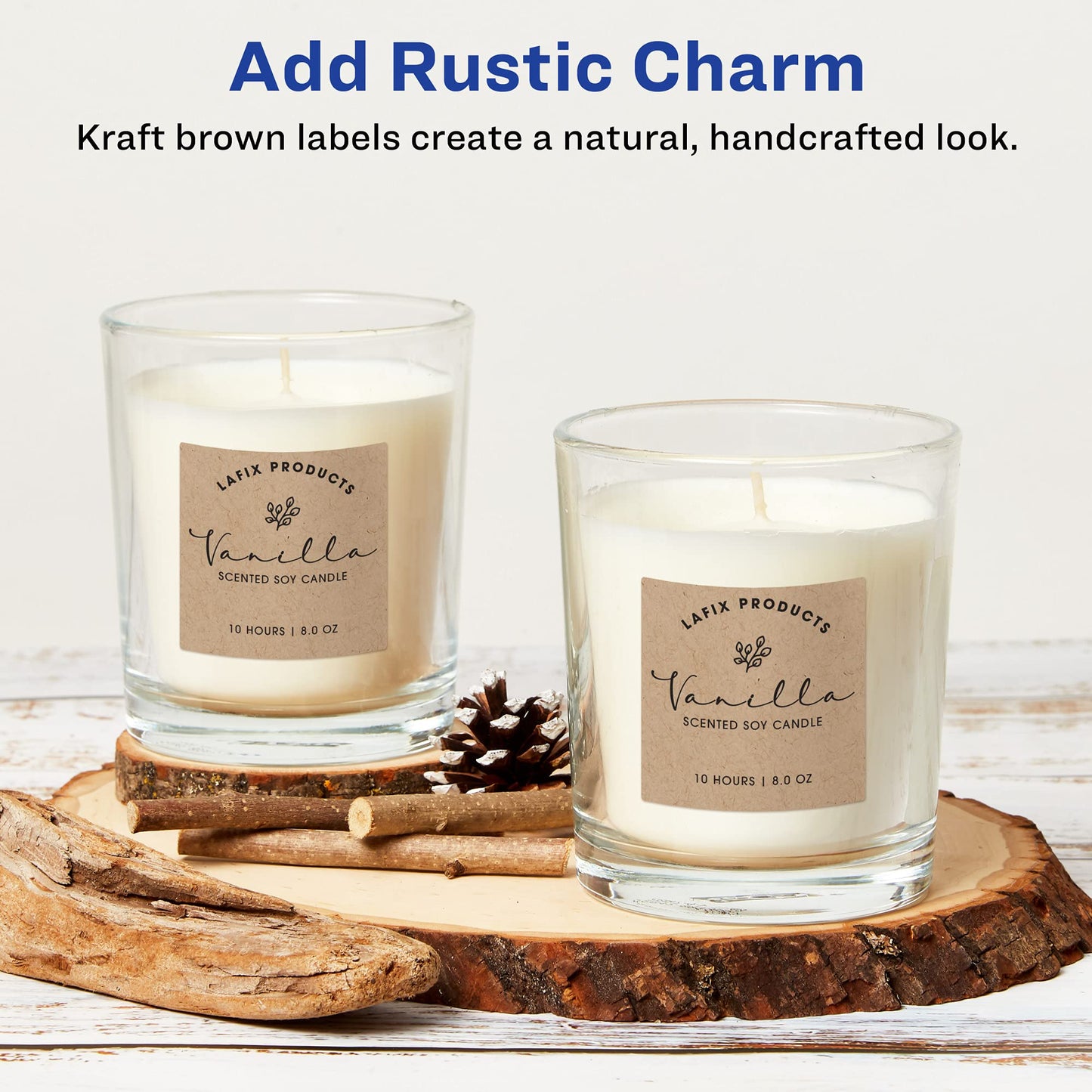 Kraft Brown Print-to-The-Edge Square Labels, Laser/Inkjet